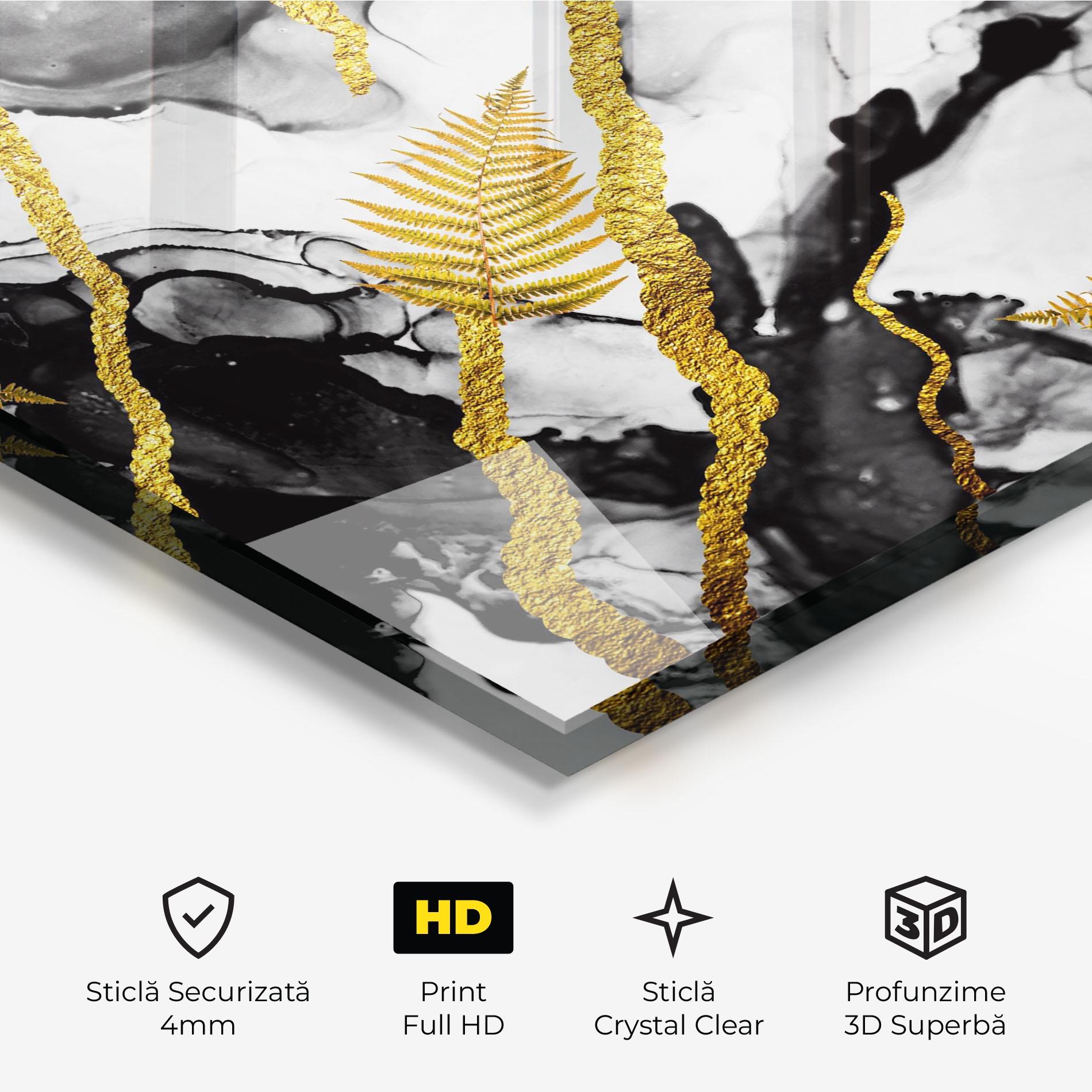 Tablou Sticla Abstract Golden Leaves mockup 3