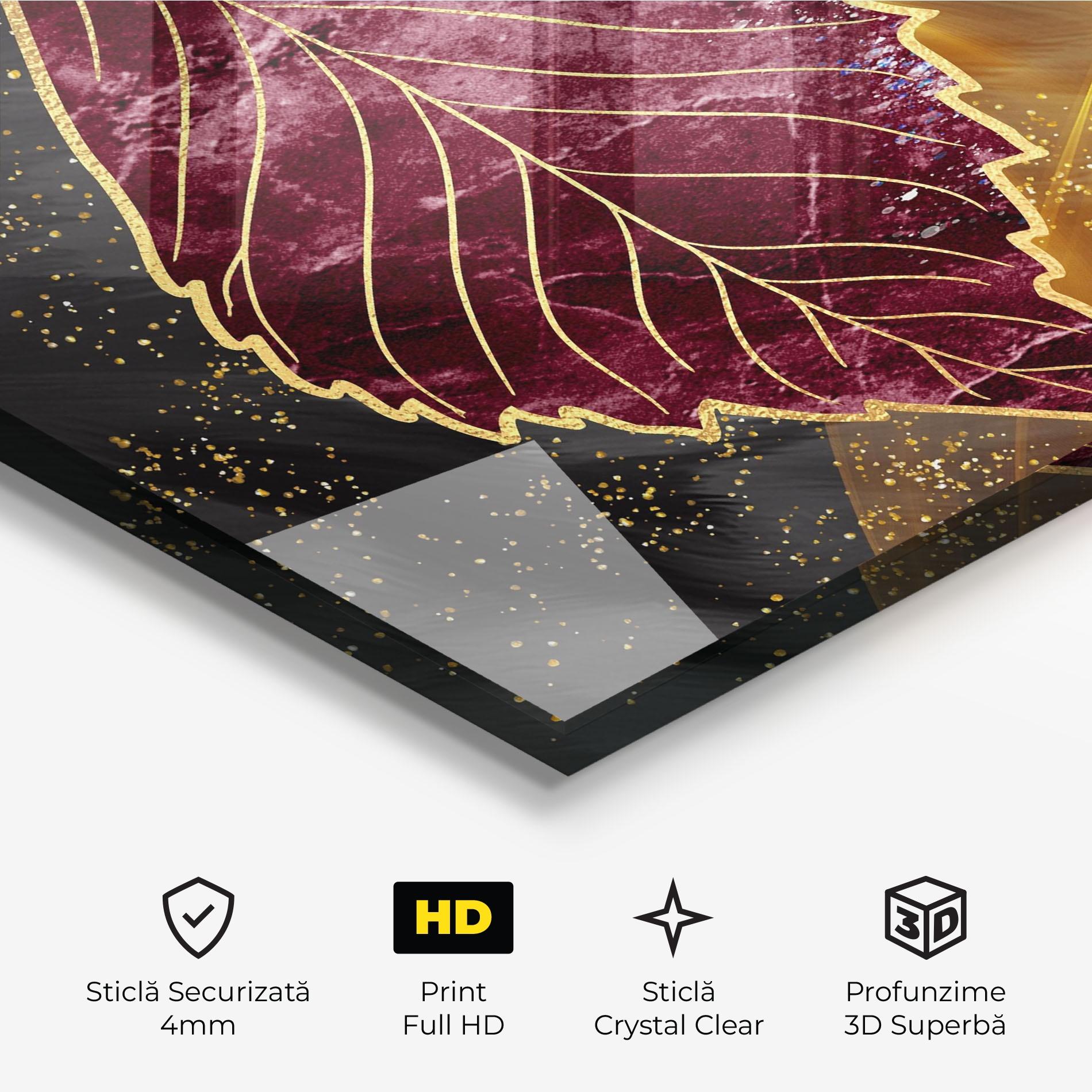 Tablou Sticla Golden Leaves Red mockup 3