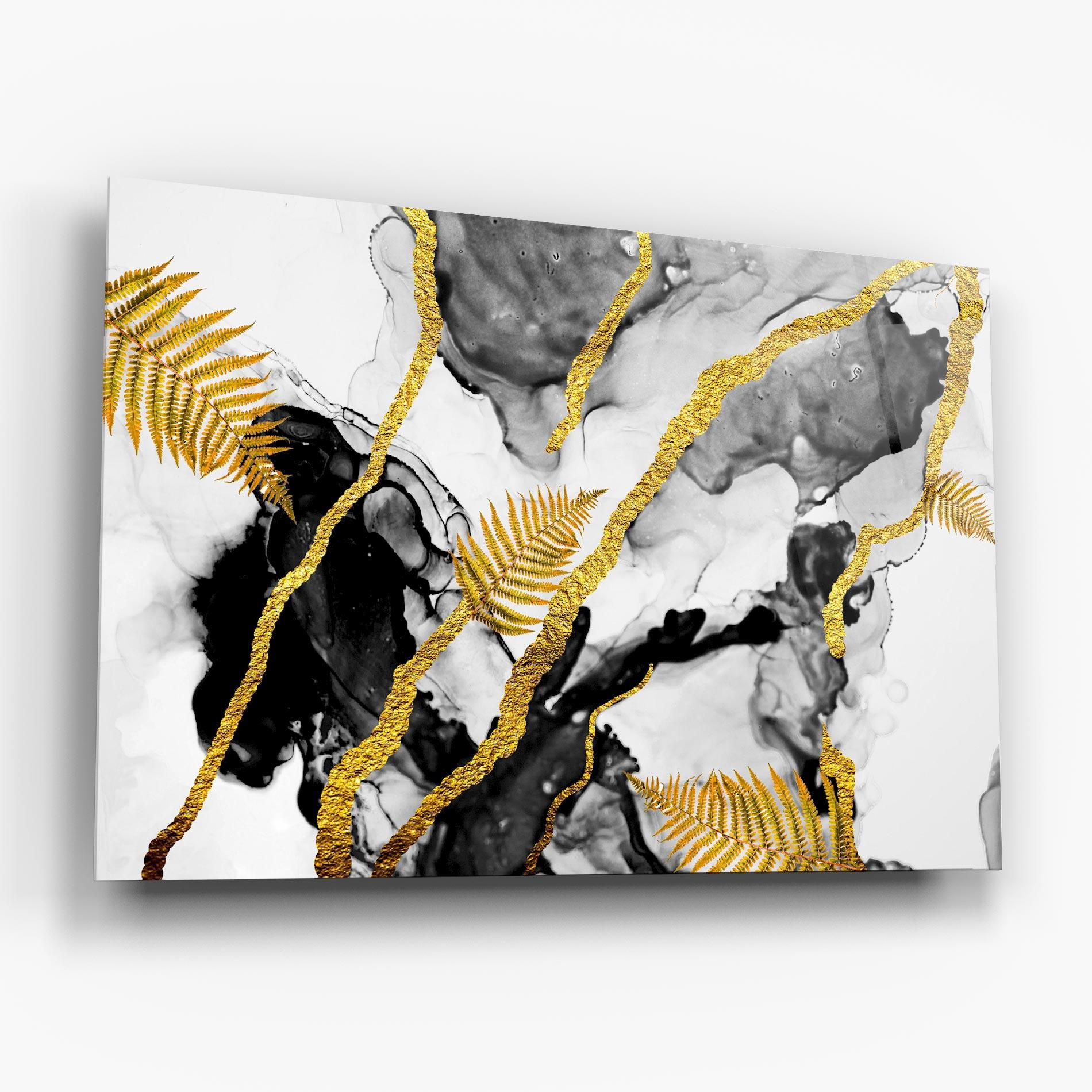 Tablou Sticla Abstract Golden Leaves mockup 6