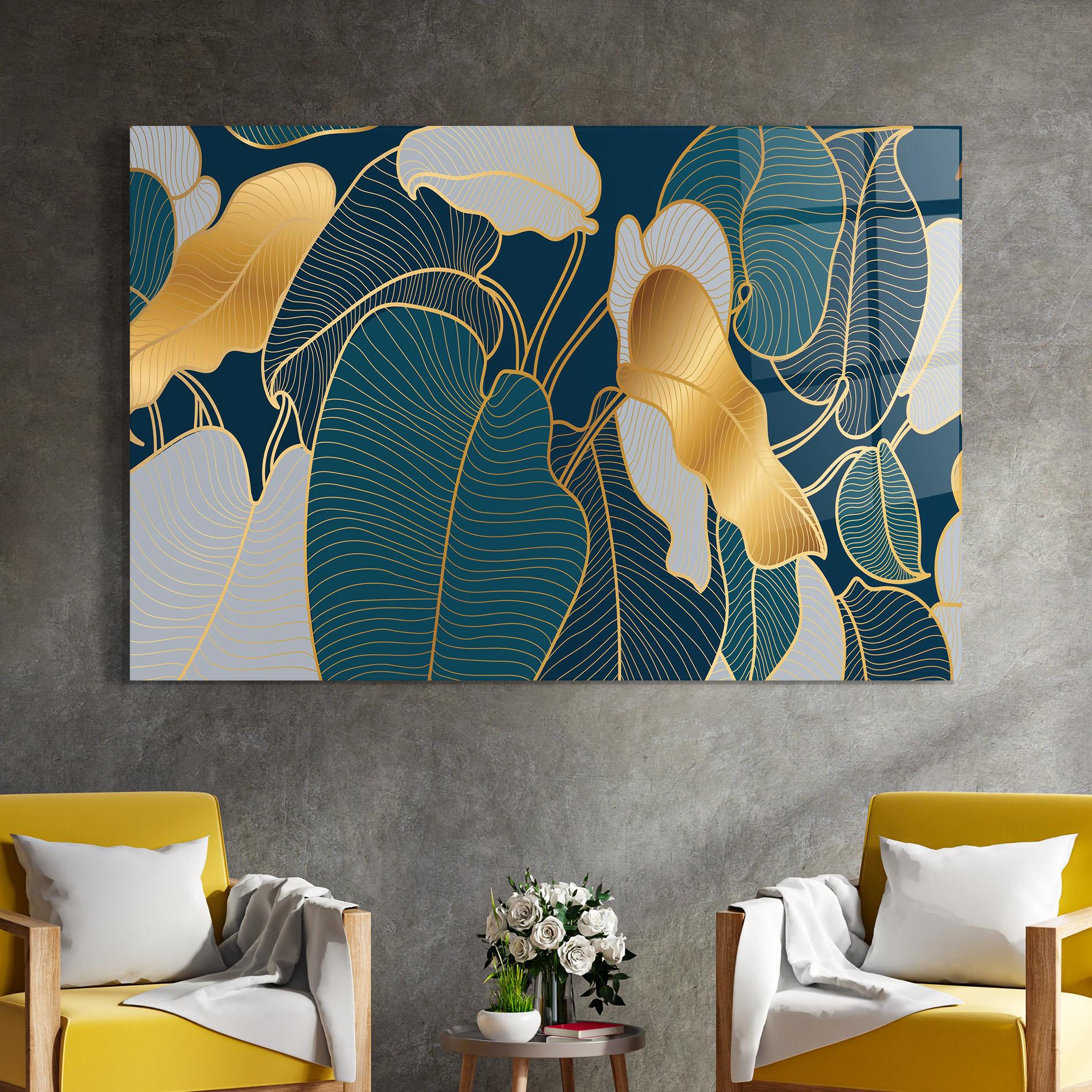 Tablou Sticla Golden Leaves mockup 4