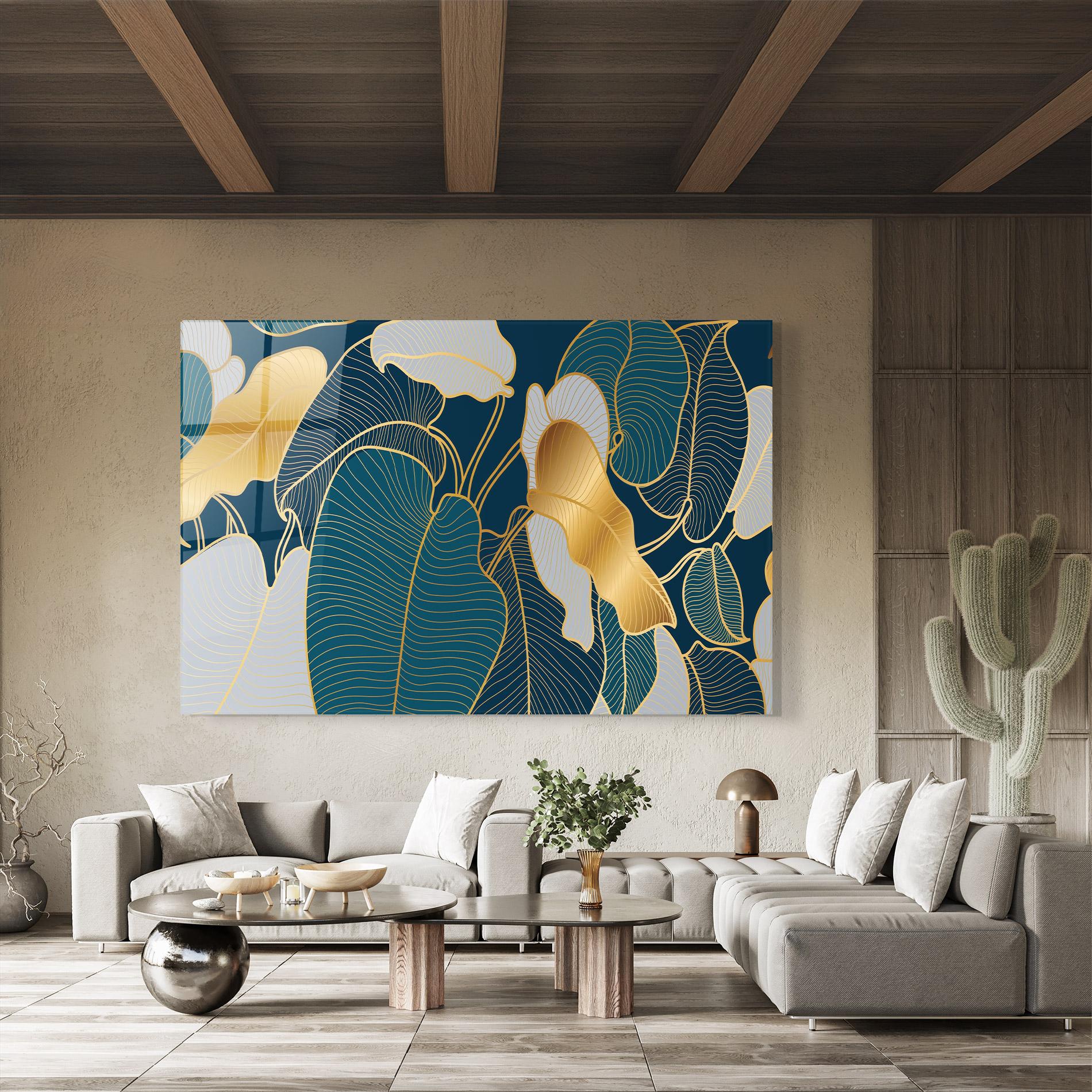 Tablou Sticla Golden Leaves mockup 8