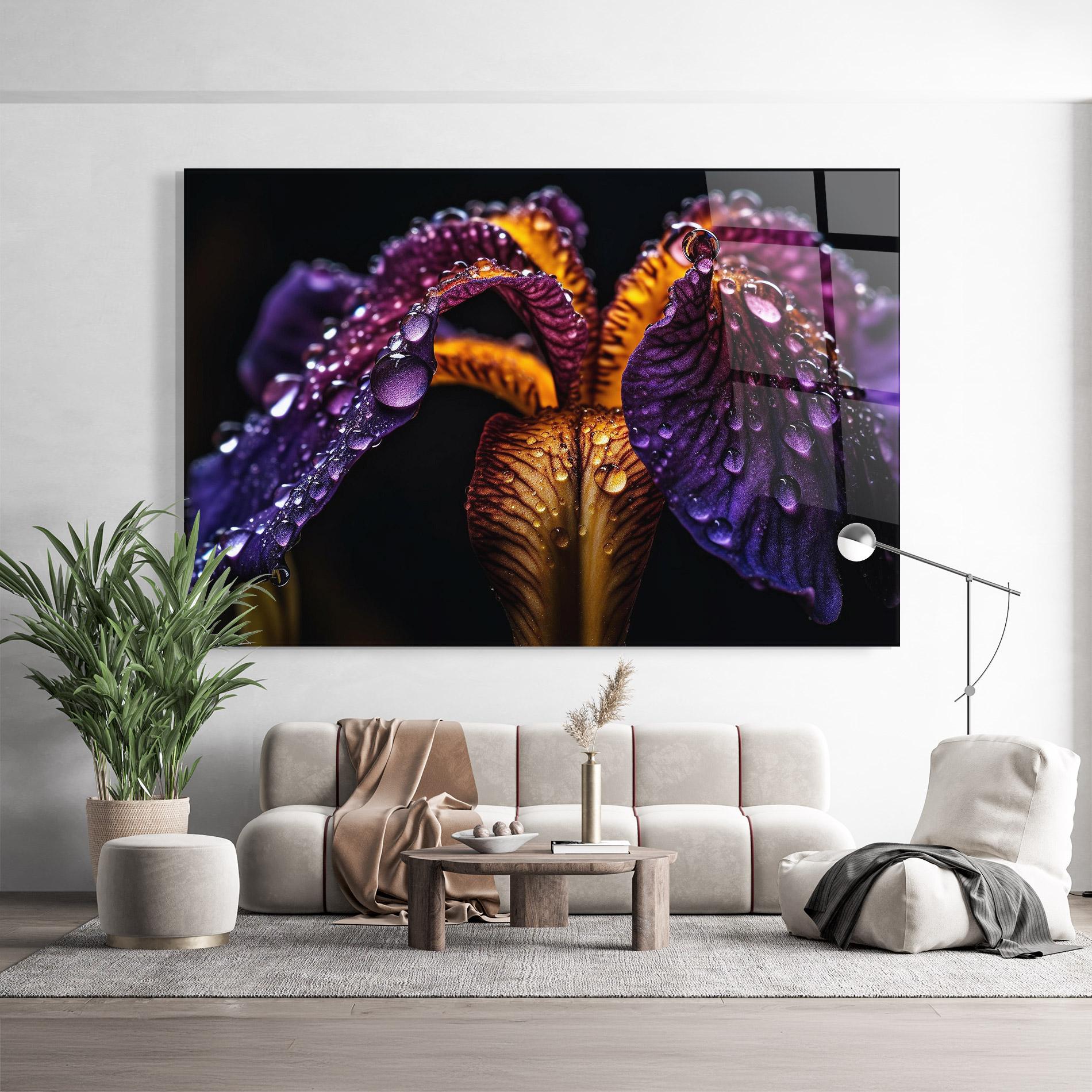 Tablou Sticla Dark Iris After Rain mockup 9