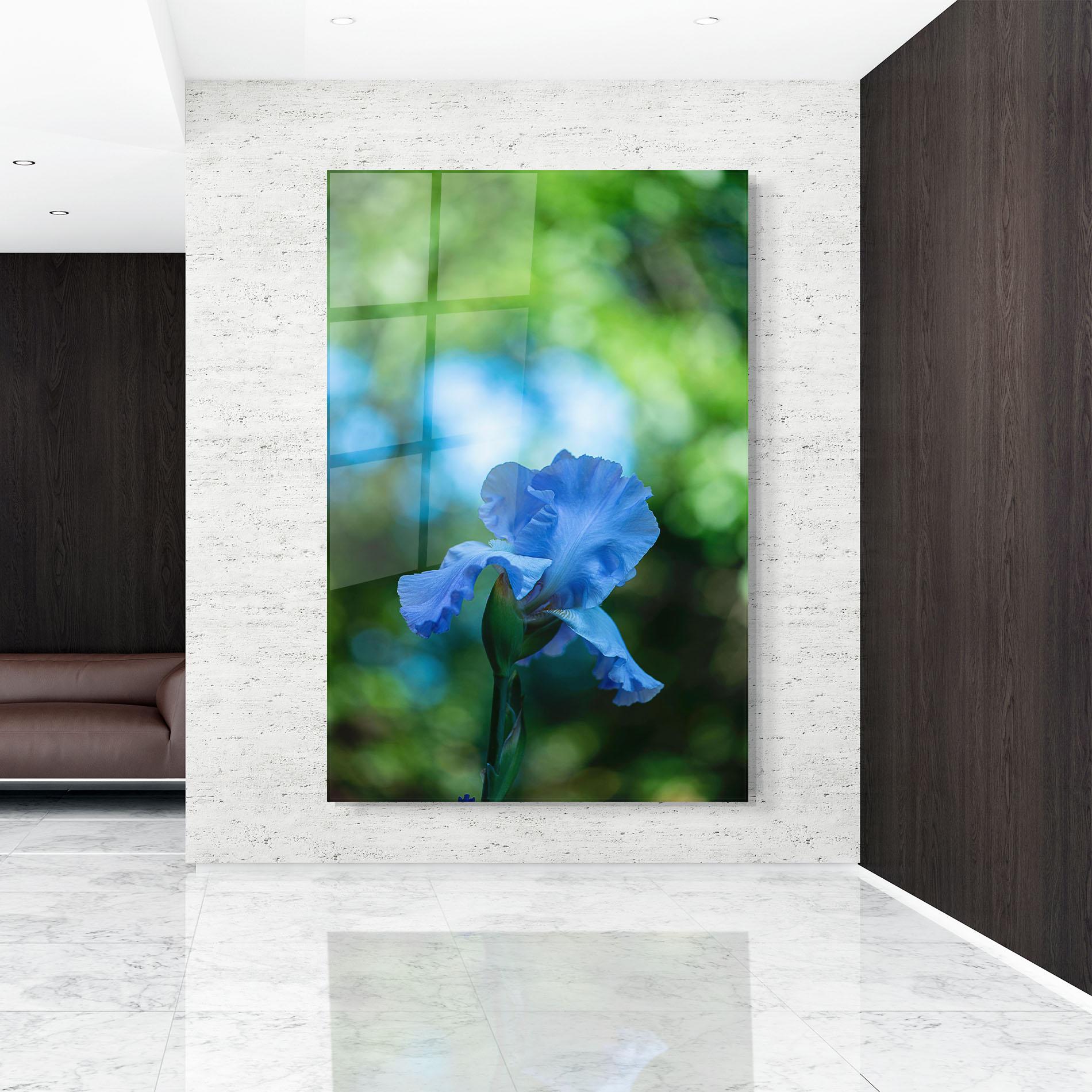 Tablou Sticla Blue Iris In The Garden mockup 9