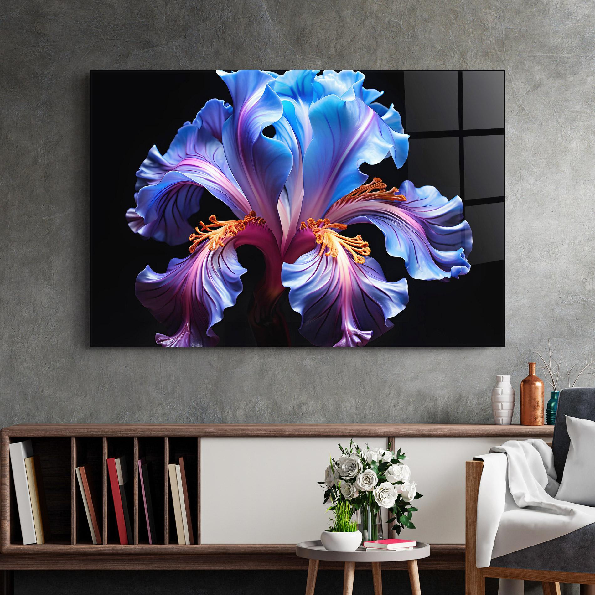Tablou Sticla Beautiful Iris On Black mockup 2