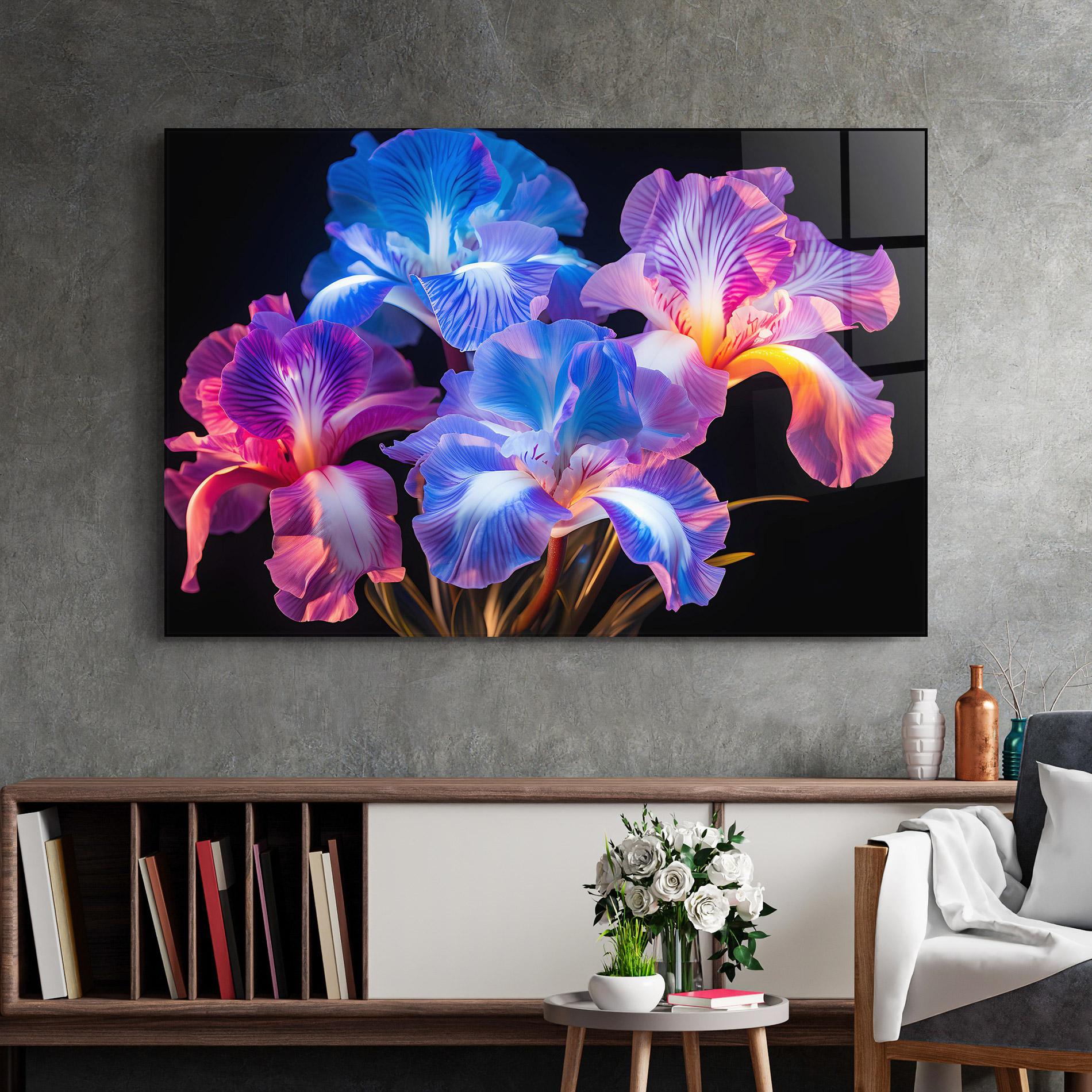 Tablou Sticla Blue Light Iris mockup 2