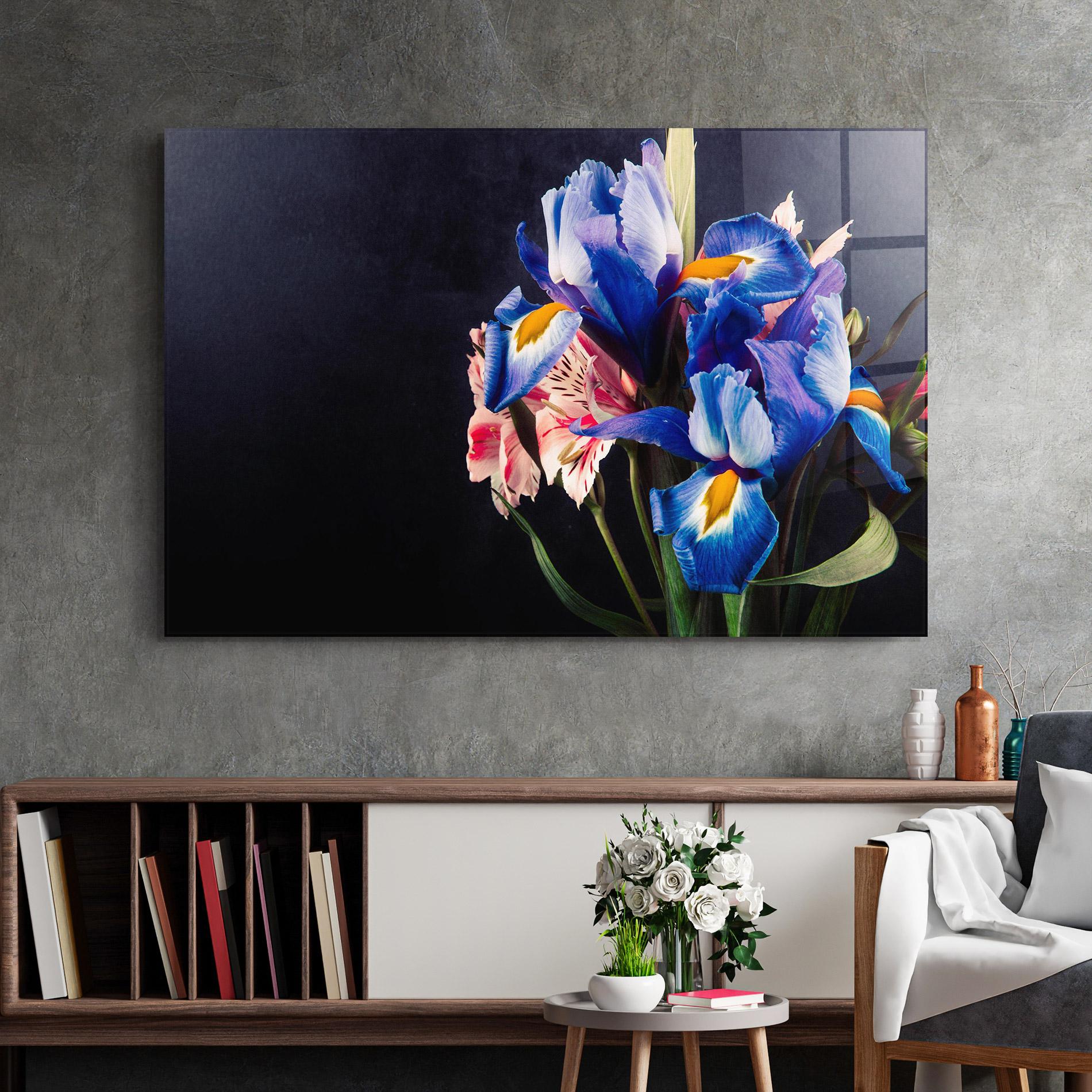 Tablou Sticla Iris Bouquet mockup 2