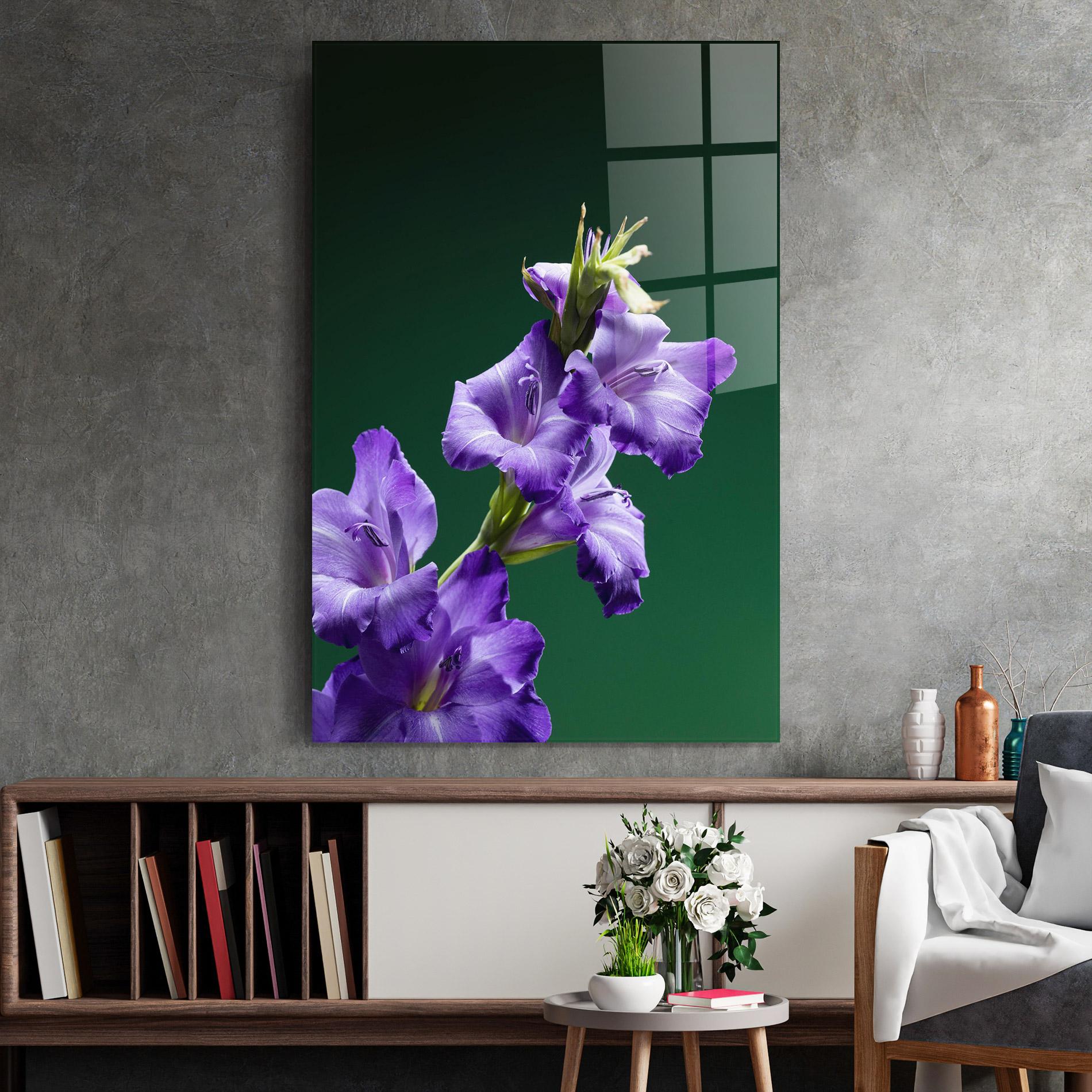 Tablou Sticla Iris On Green mockup 2