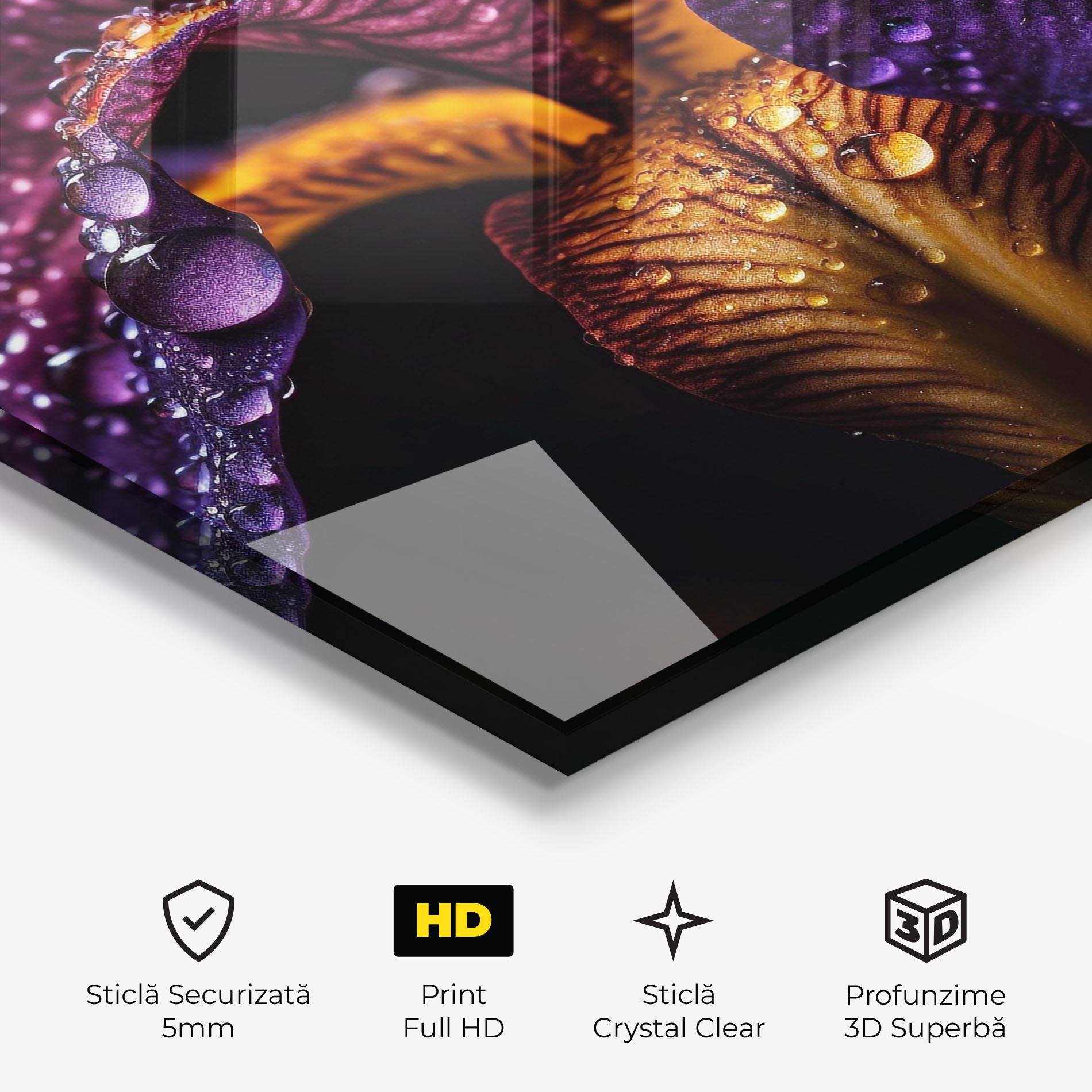 Tablou Sticla Dark Iris After Rain mockup 3
