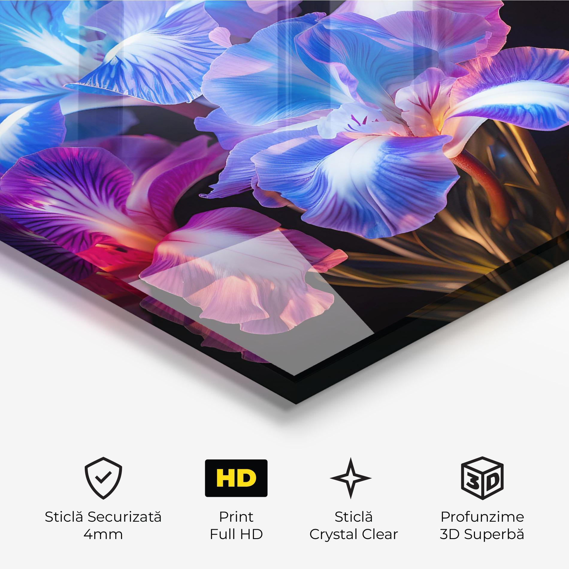 Tablou Sticla Blue Light Iris mockup 3