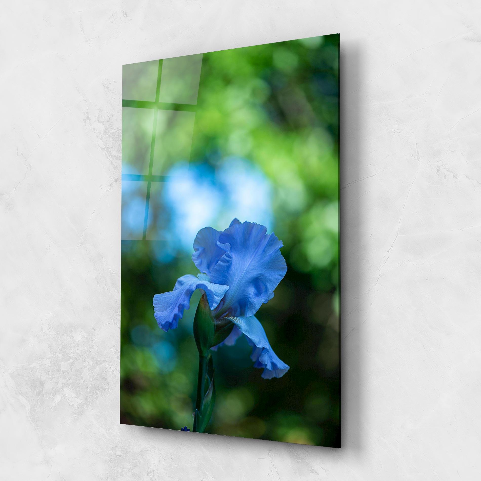 Tablou Sticla Blue Iris In The Garden mockup 1