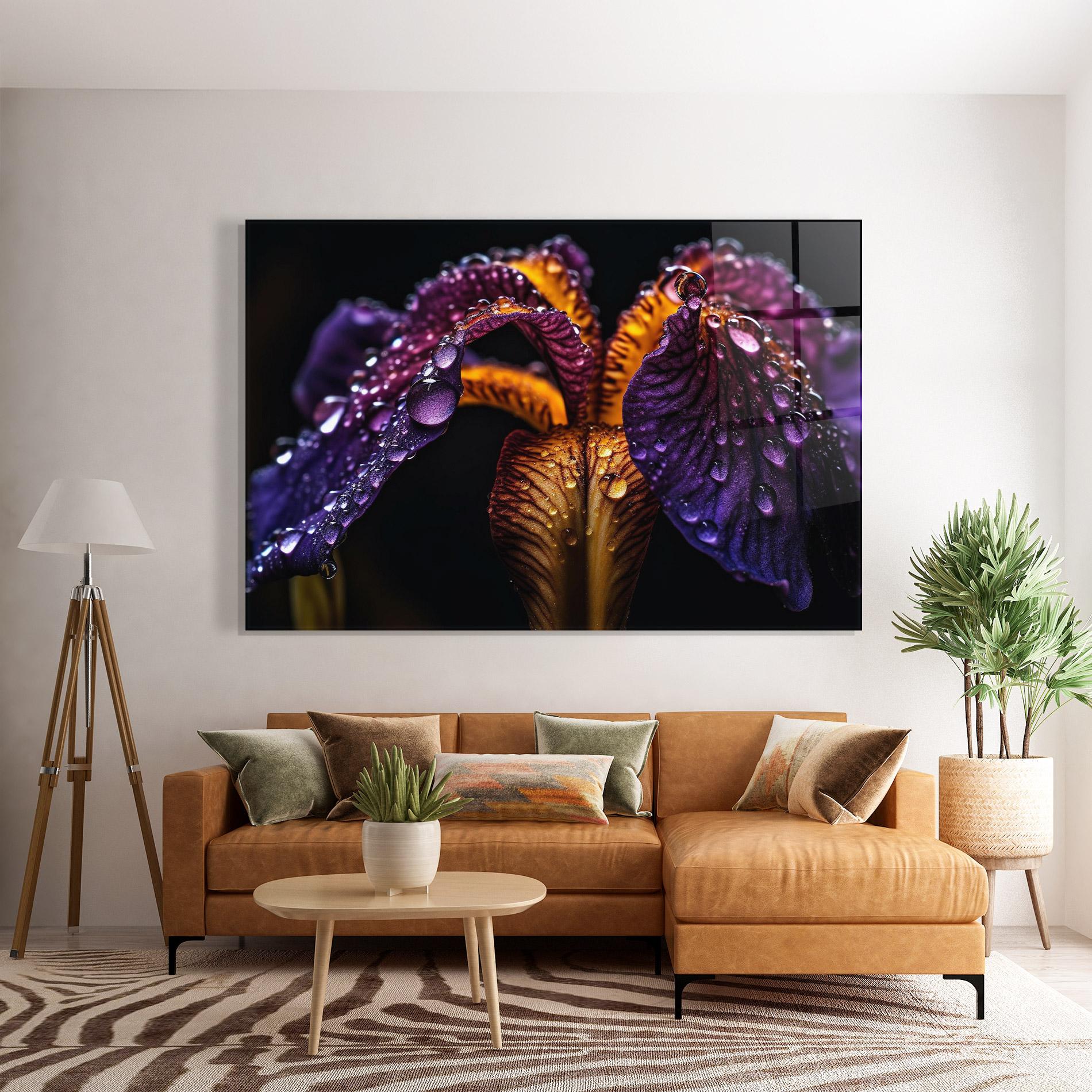 Tablou Sticla Dark Iris After Rain mockup 7