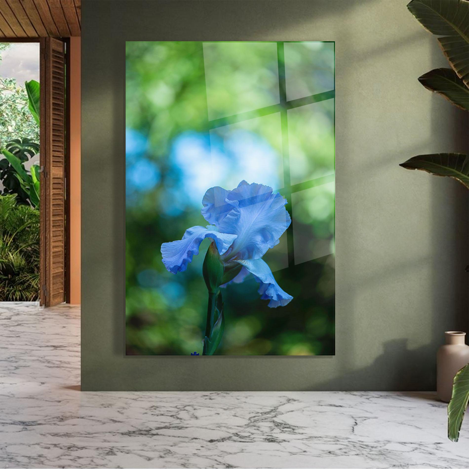 Tablou Sticla Blue Iris In The Garden mockup 7
