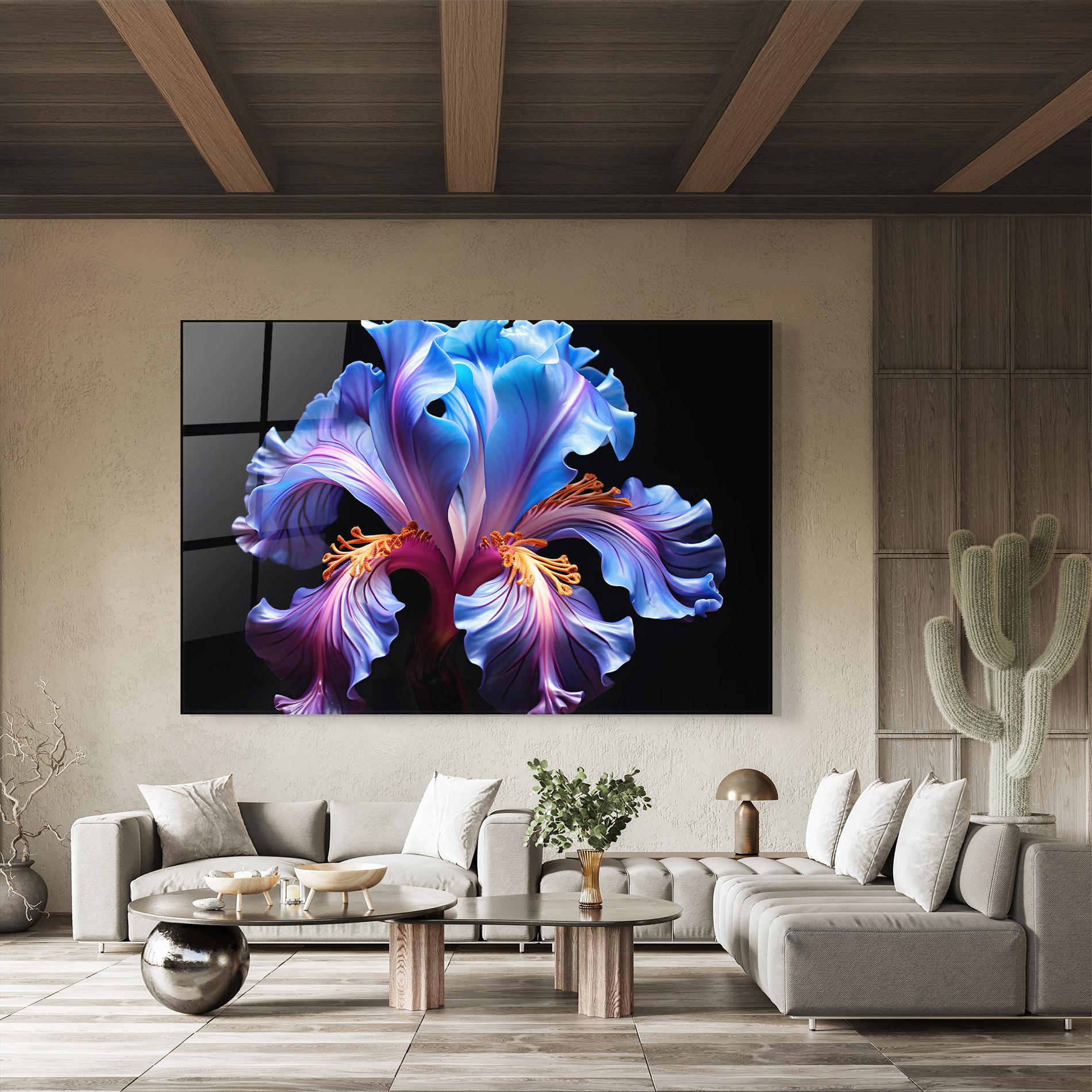 Tablou Sticla Beautiful Iris On Black mockup 8