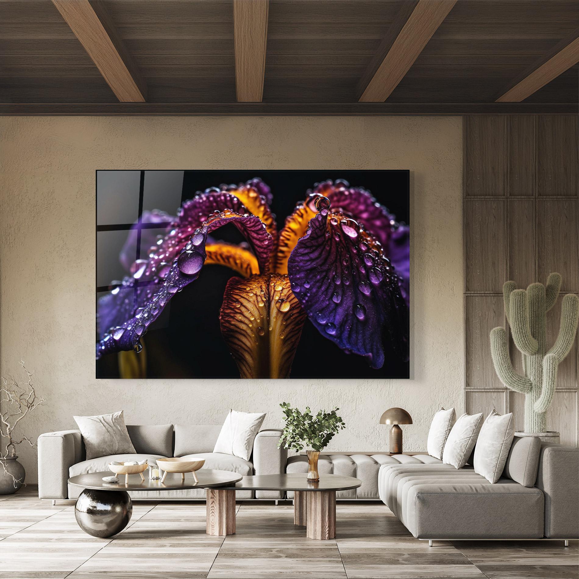 Tablou Sticla Dark Iris After Rain mockup 8