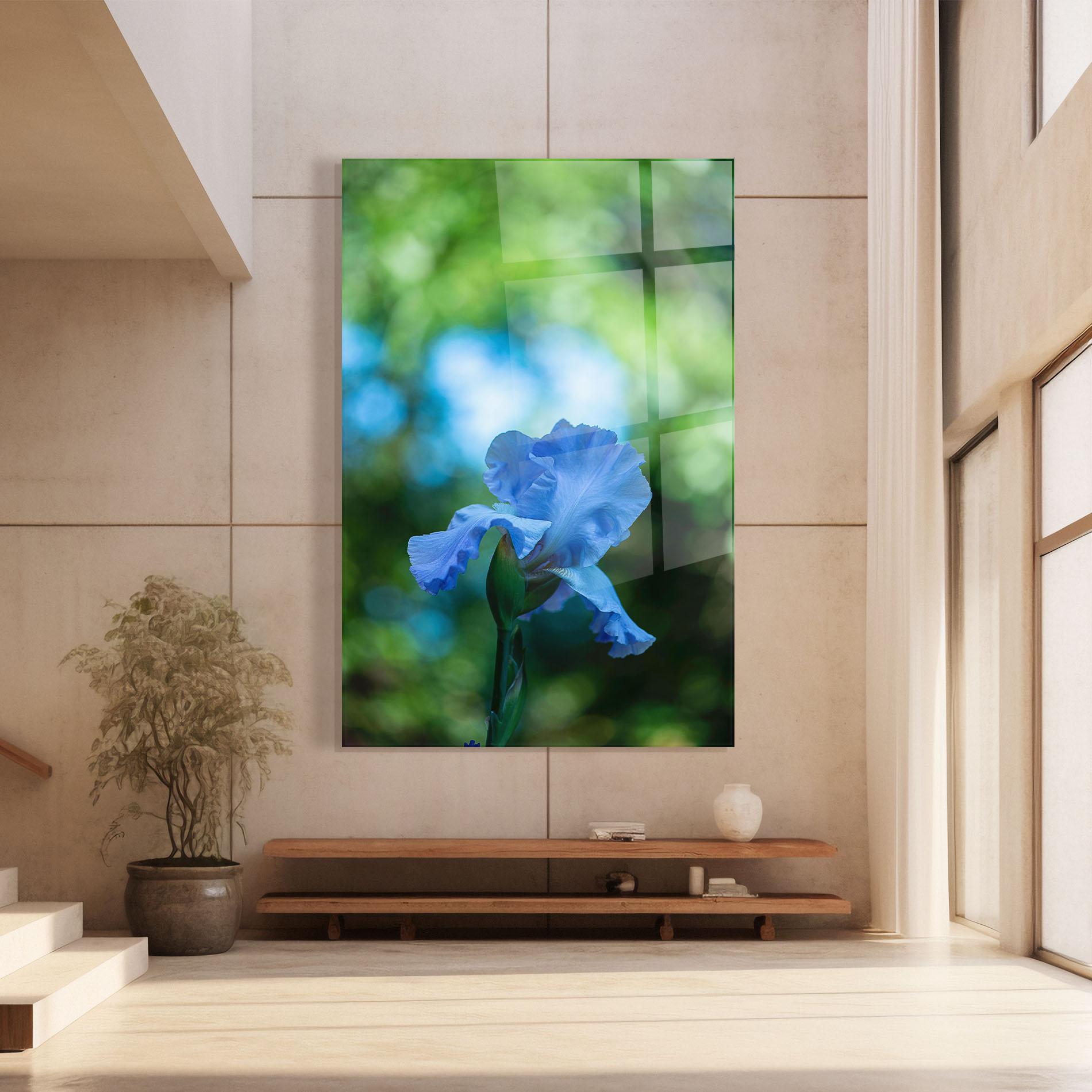 Tablou Sticla Blue Iris In The Garden mockup 8