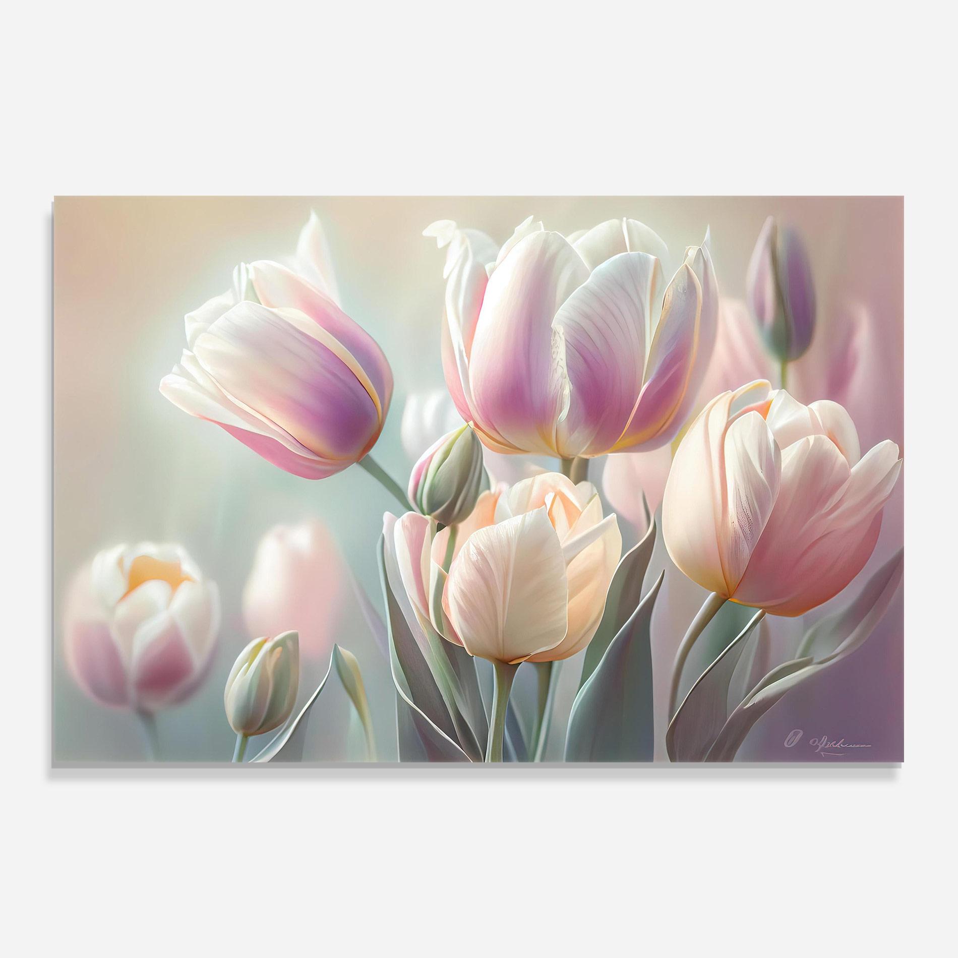 Tablou Sticla Dreamy White Tulips mockup 0