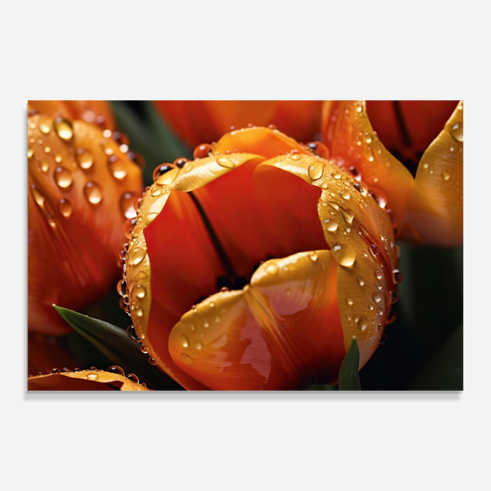 Tablou Sticla Orange Tulip Water Drops mockup 0