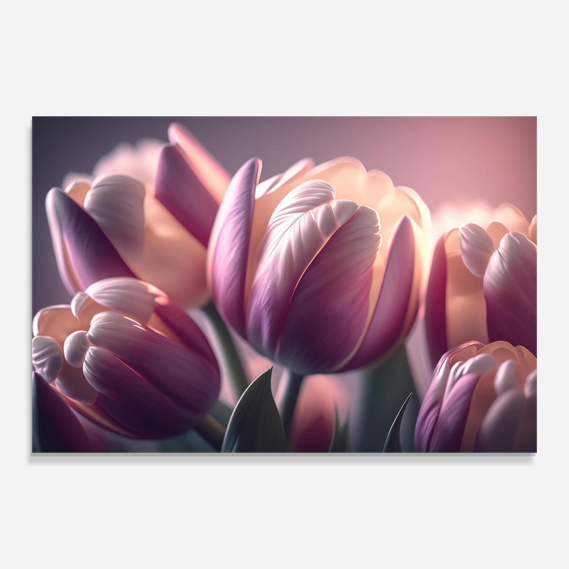 Tablou Sticla Pastel Pink Tulips mockup 0