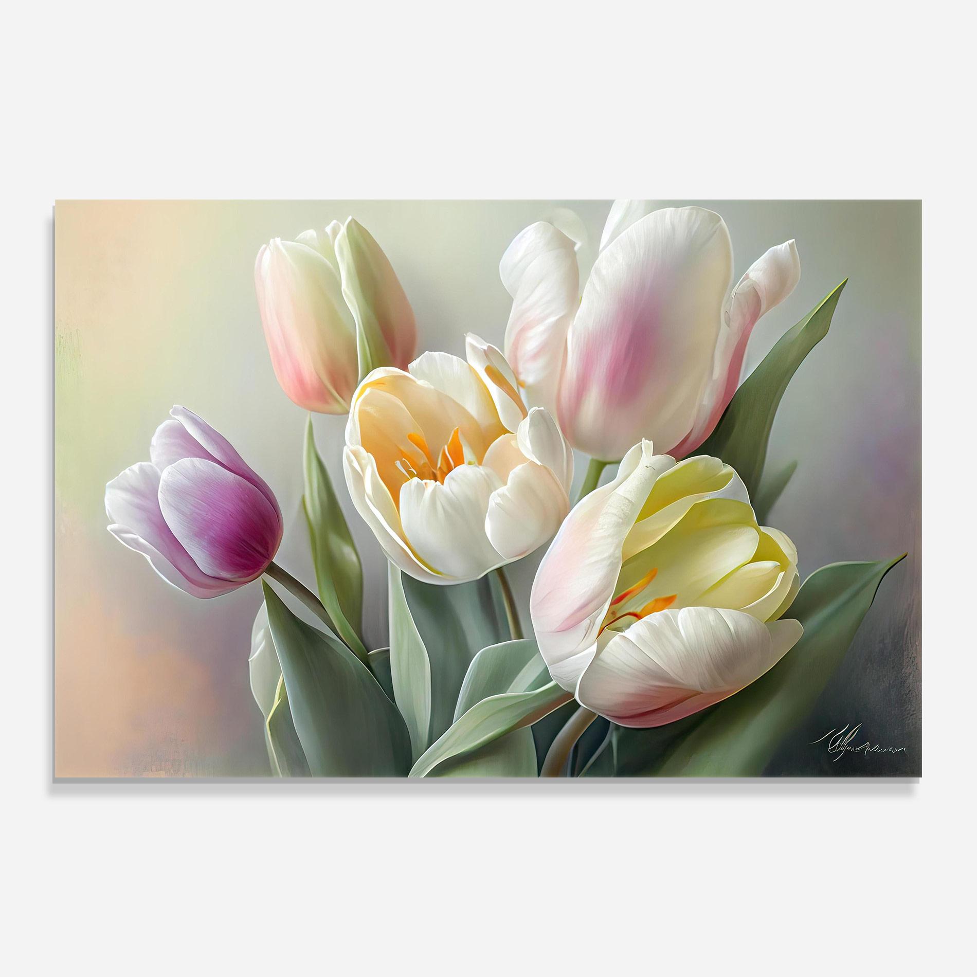 Tablou Sticla White Tulips Painting mockup 0