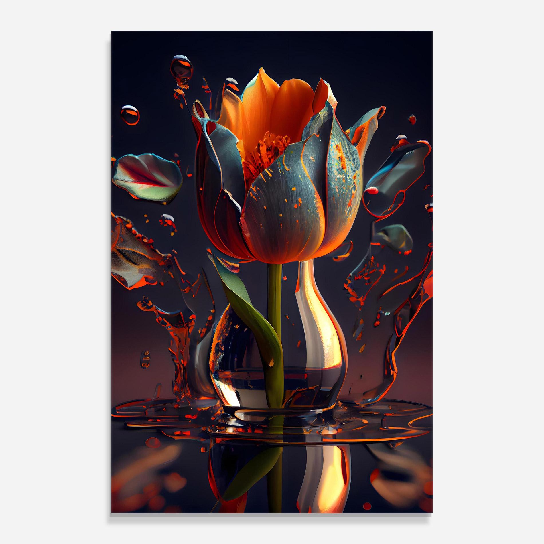 Tablou Sticla Black Tulip In Vase mockup 0
