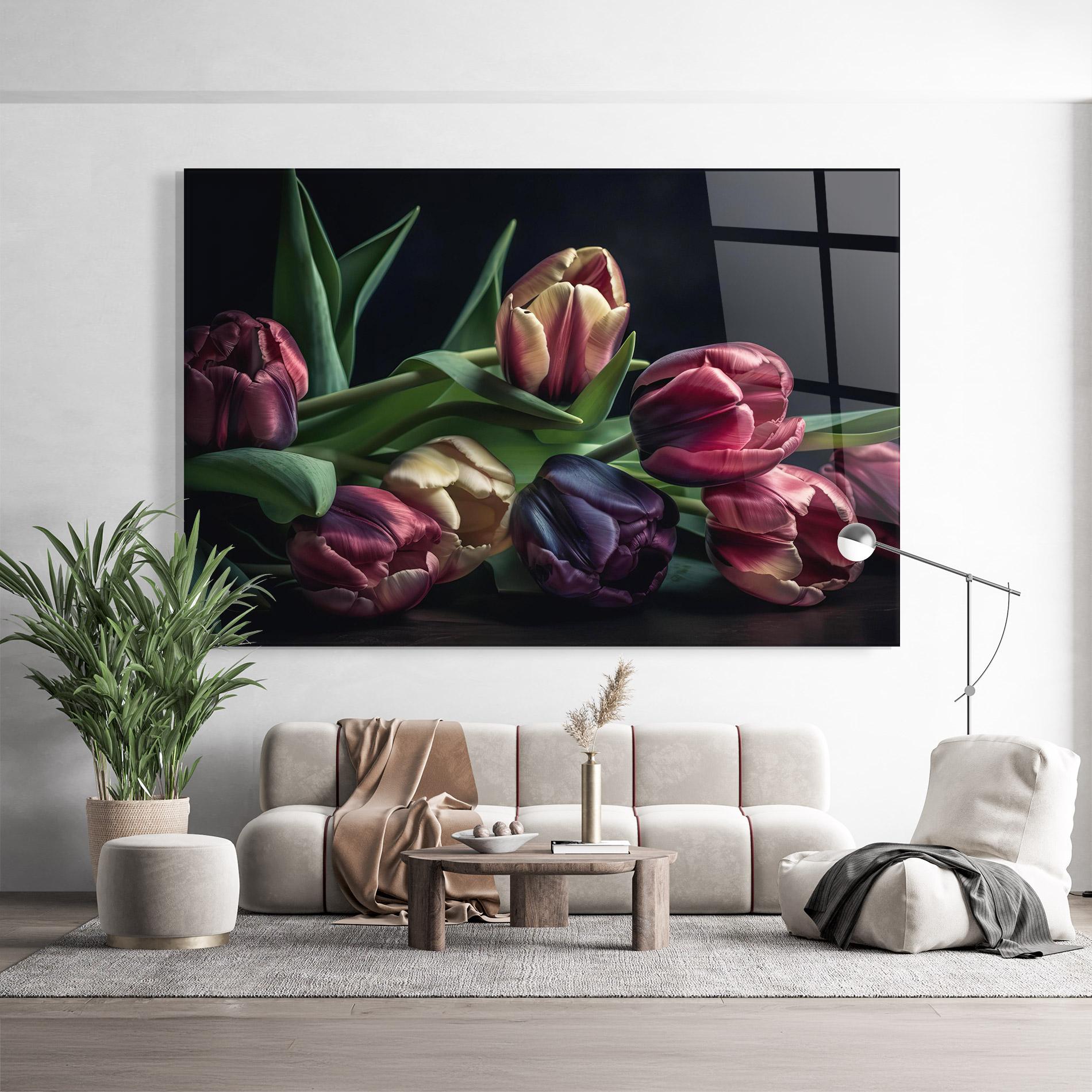 Tablou Sticla Dark Purple Tulip mockup 9