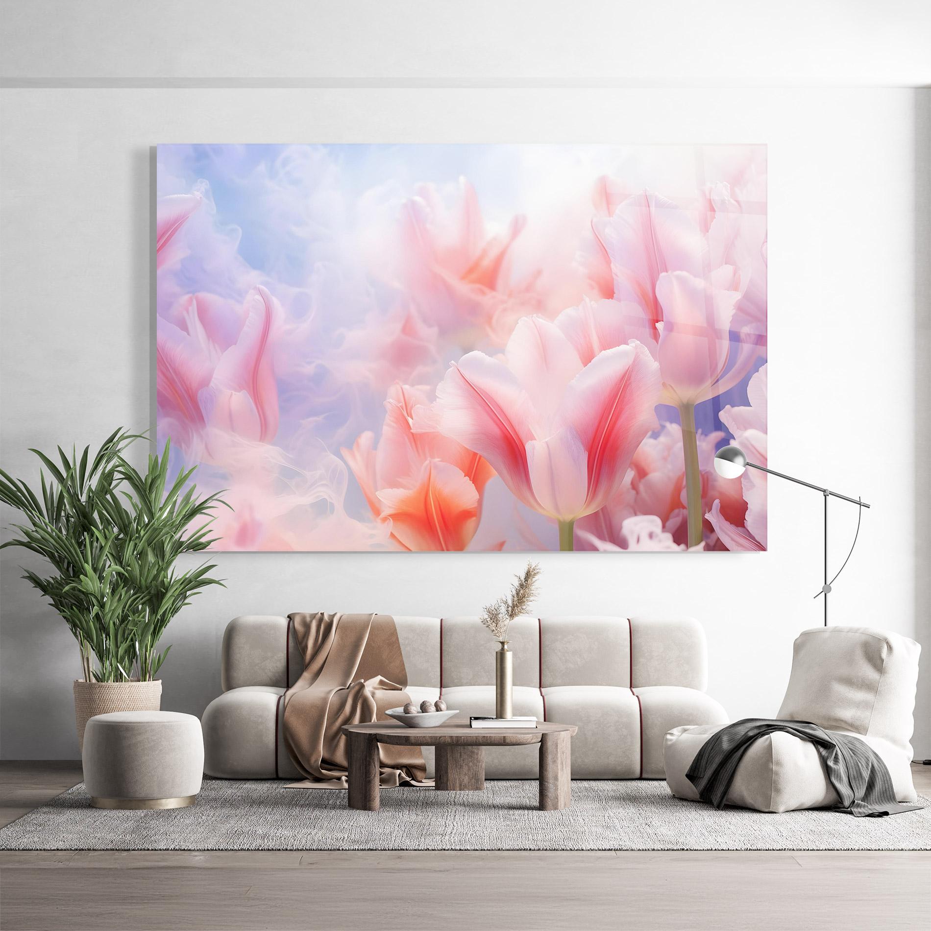 Tablou Sticla Dreamy Pink Tulips mockup 9