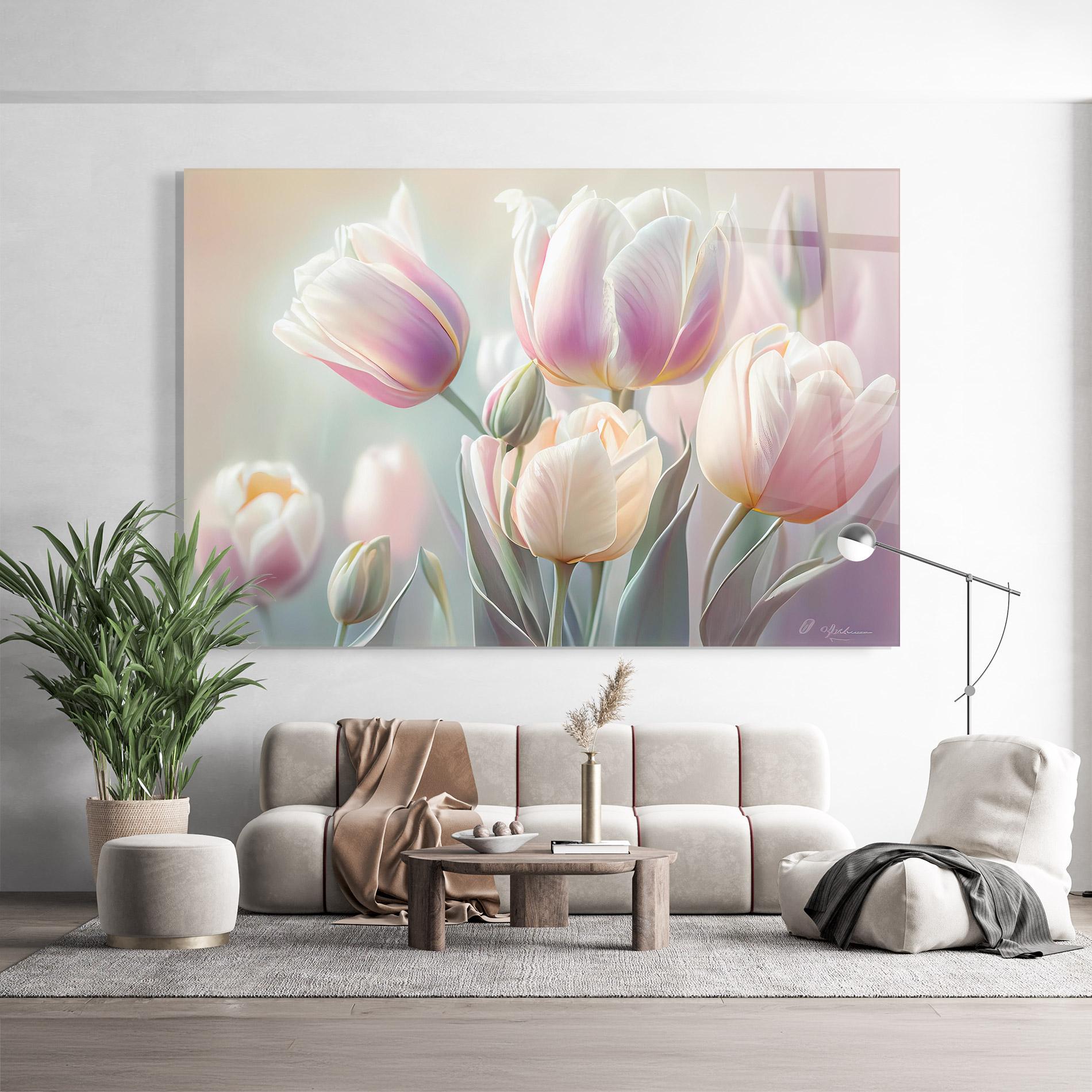 Tablou Sticla Dreamy White Tulips mockup 9