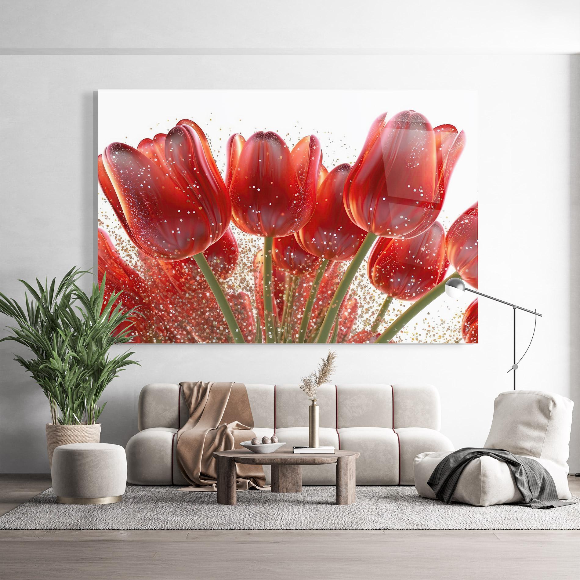 Tablou Sticla Glitter Red Tulips mockup 9