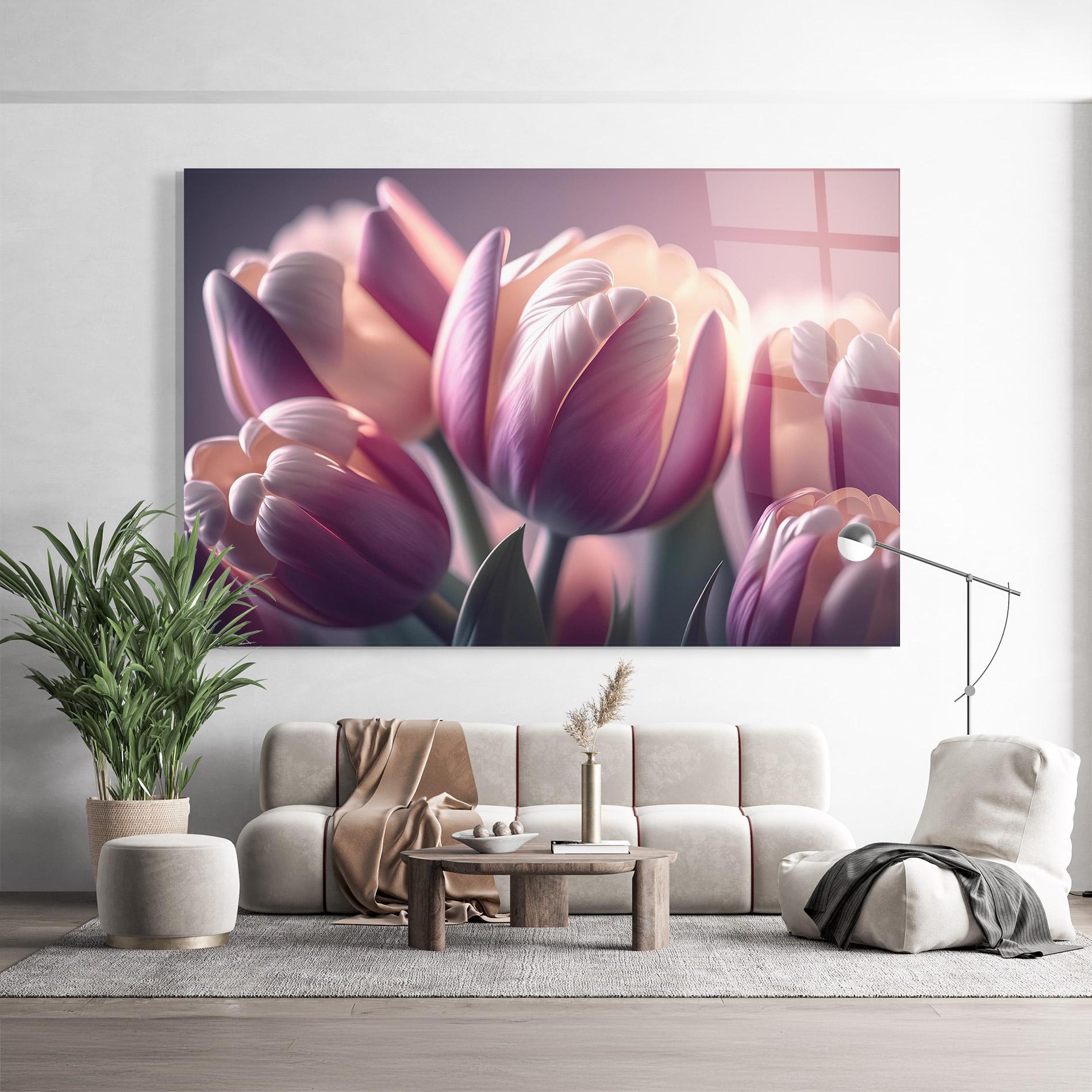 Tablou Sticla Pastel Pink Tulips mockup 9
