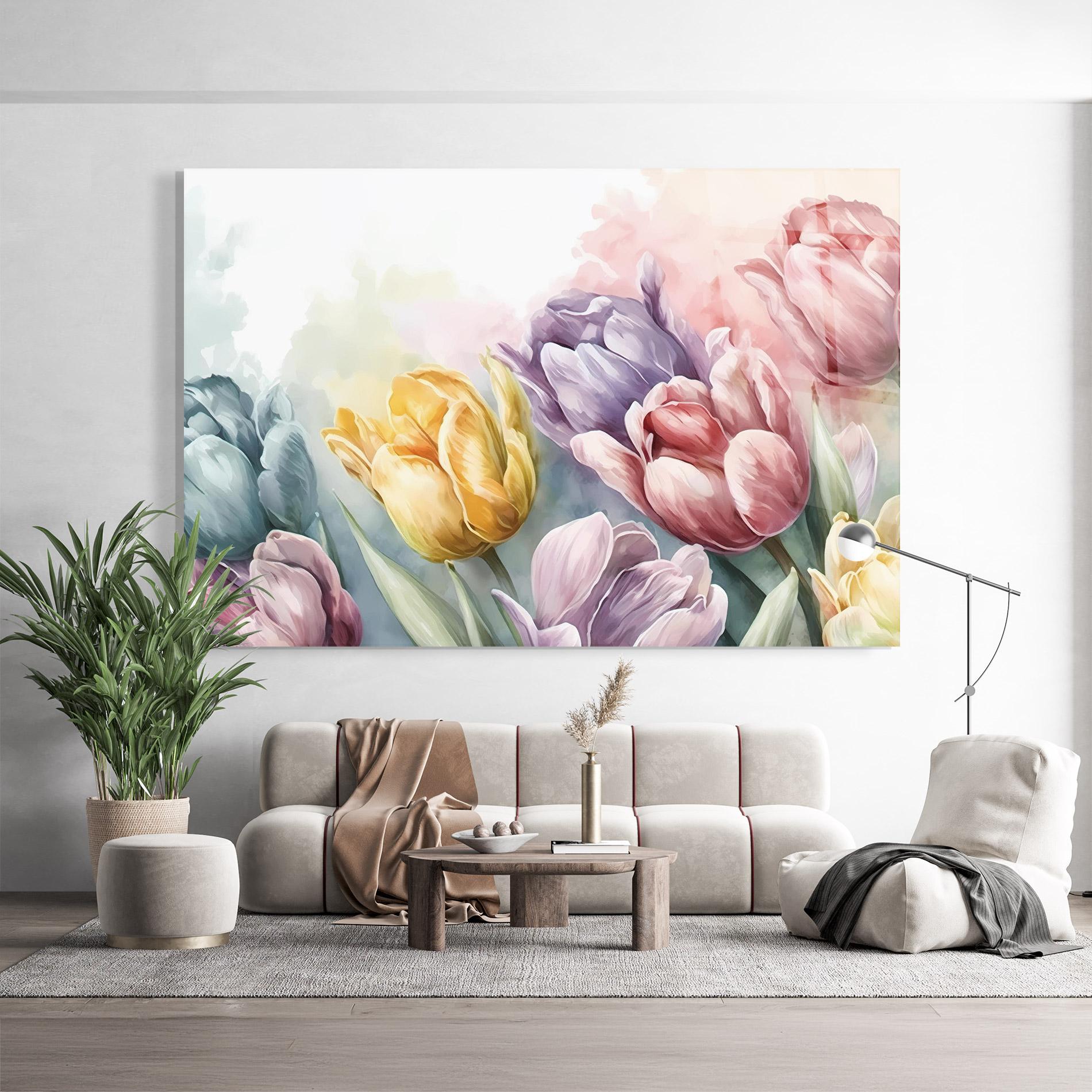 Tablou Sticla Pastel Tulips mockup 9