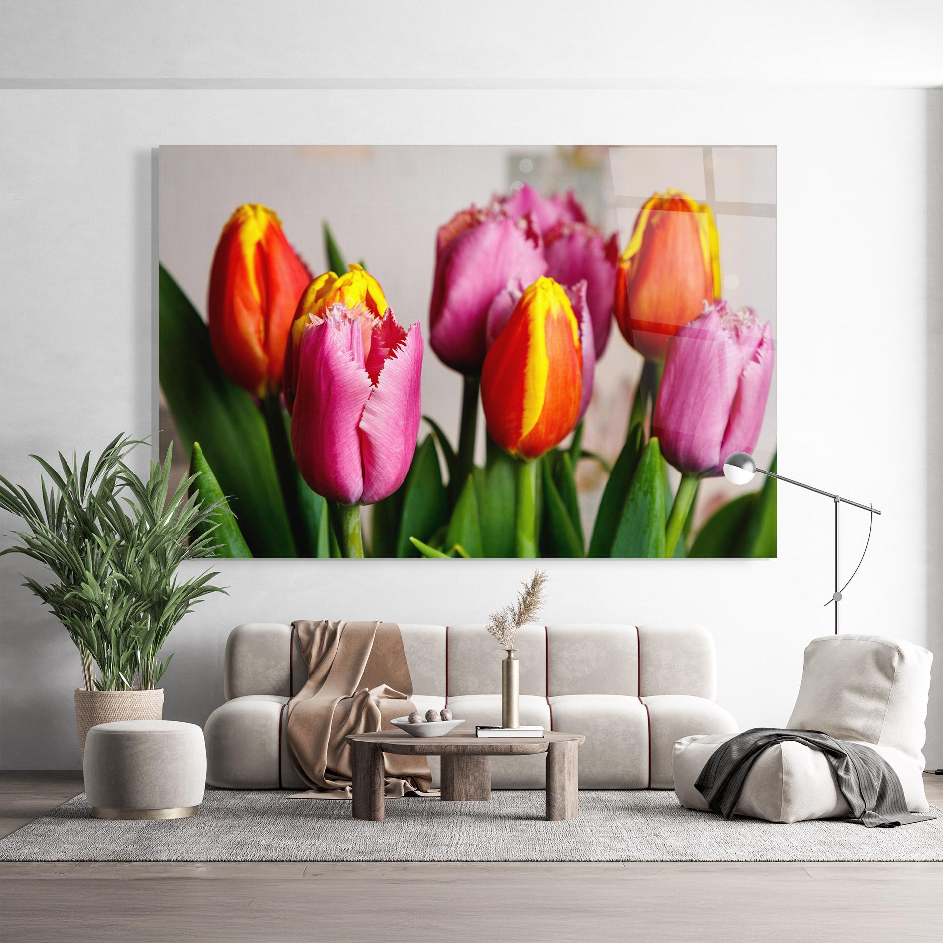 Tablou Sticla Pink Orange Tulips mockup 9