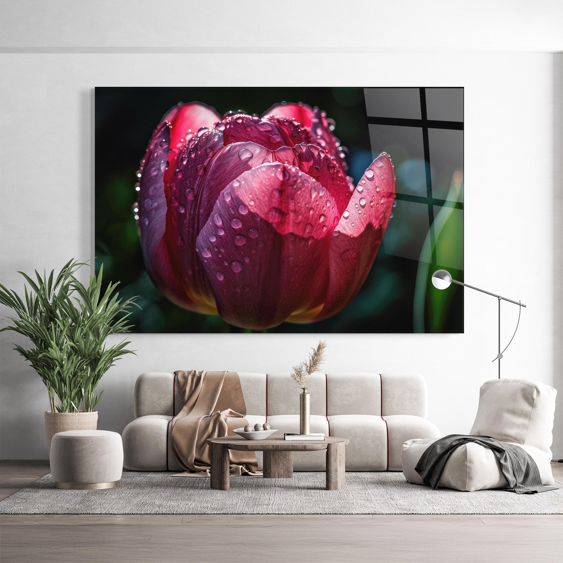 Tablou Sticla Pink Tulip After Rain mockup 9