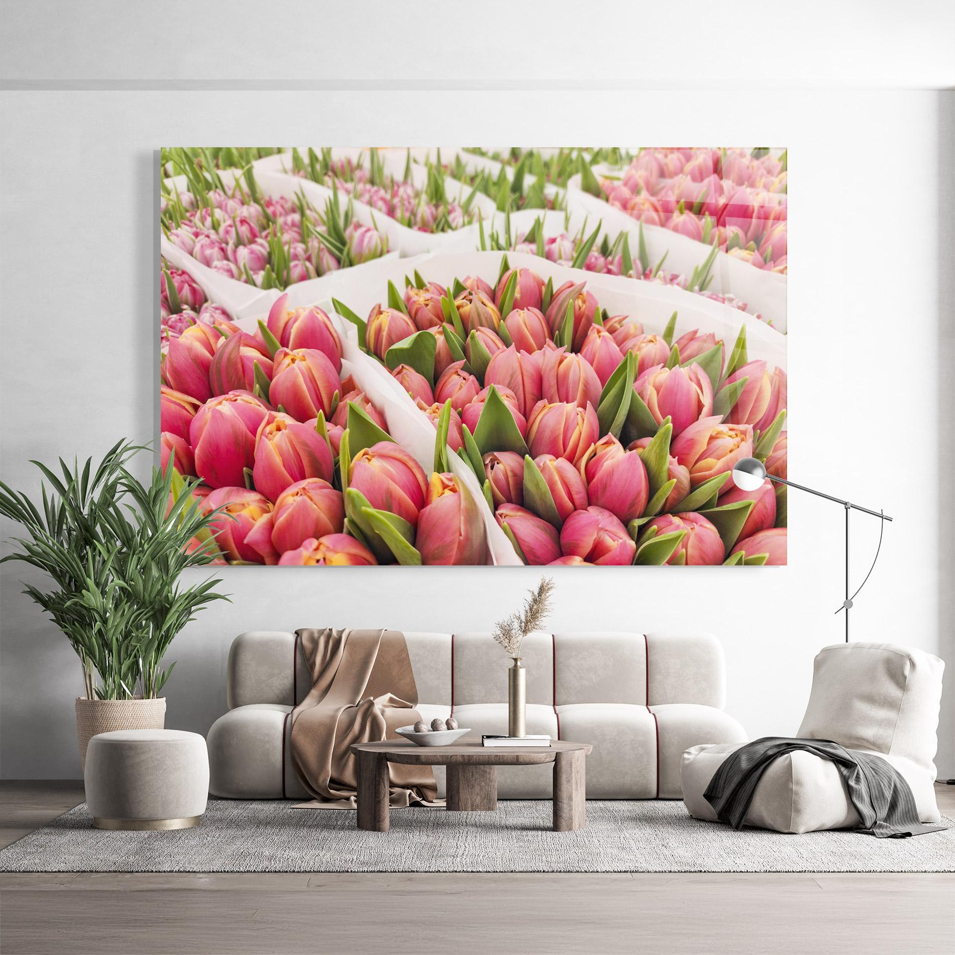 Tablou Sticla Pretty Pink Tulips Bouquet mockup 9