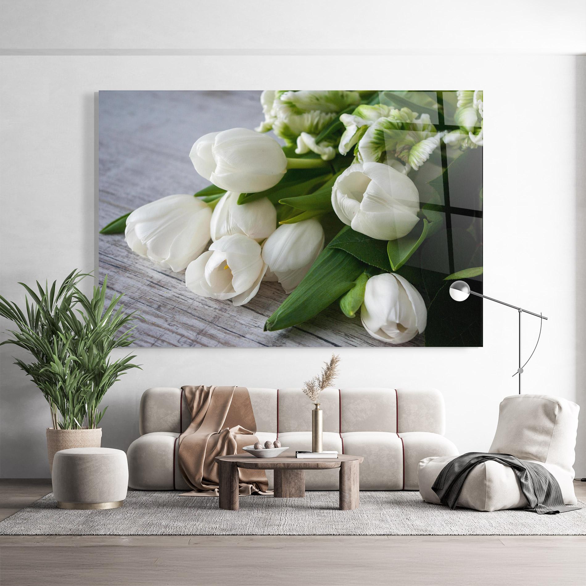 Tablou Sticla White Tulips Bouquet mockup 9