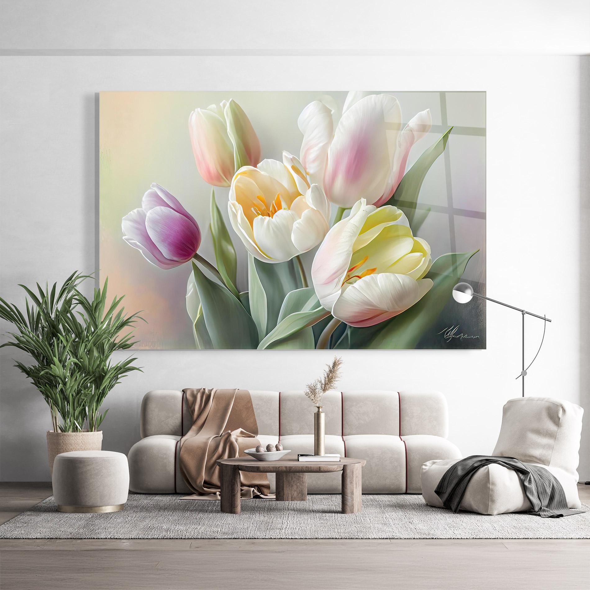 Tablou Sticla White Tulips Painting mockup 9
