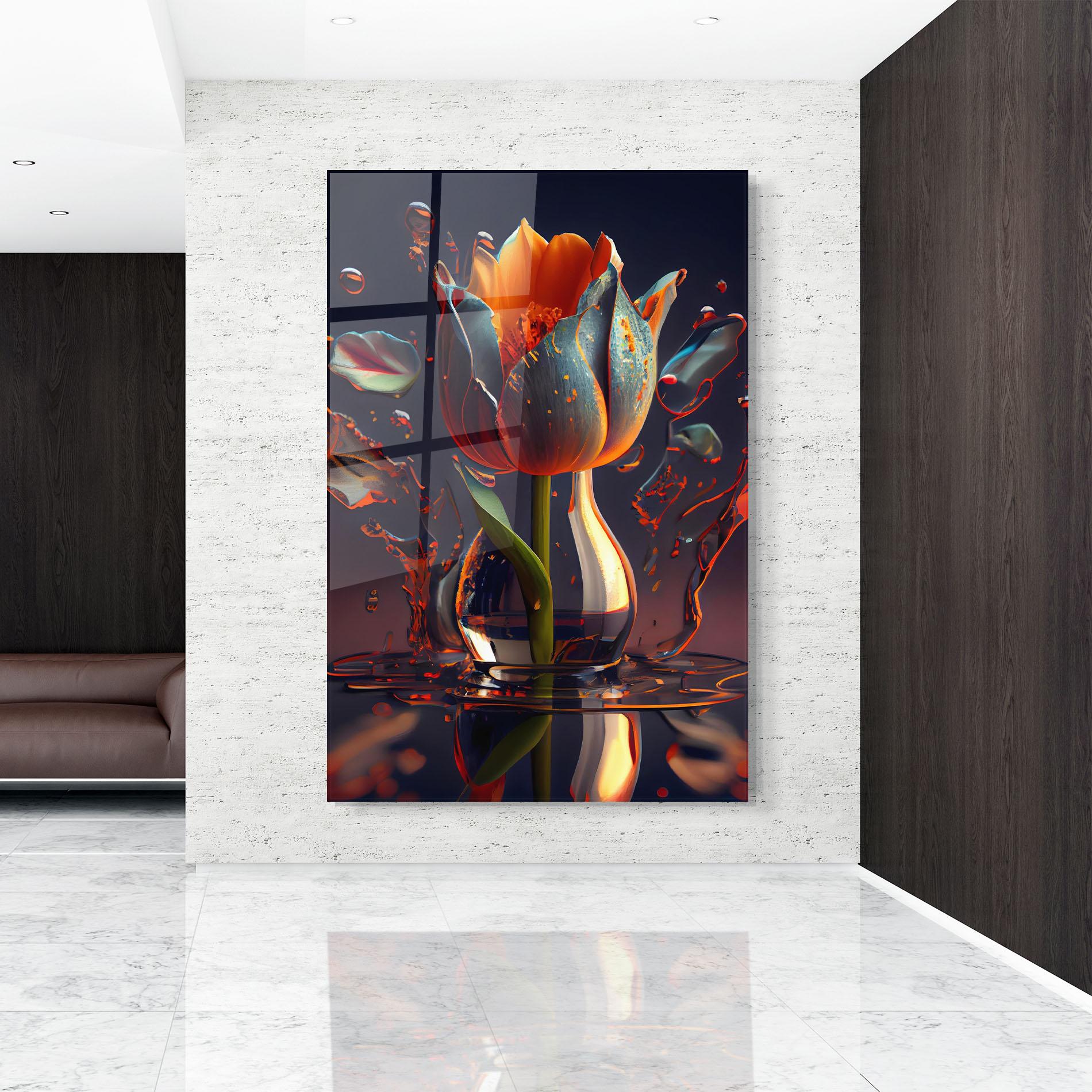 Tablou Sticla Black Tulip In Vase mockup 9