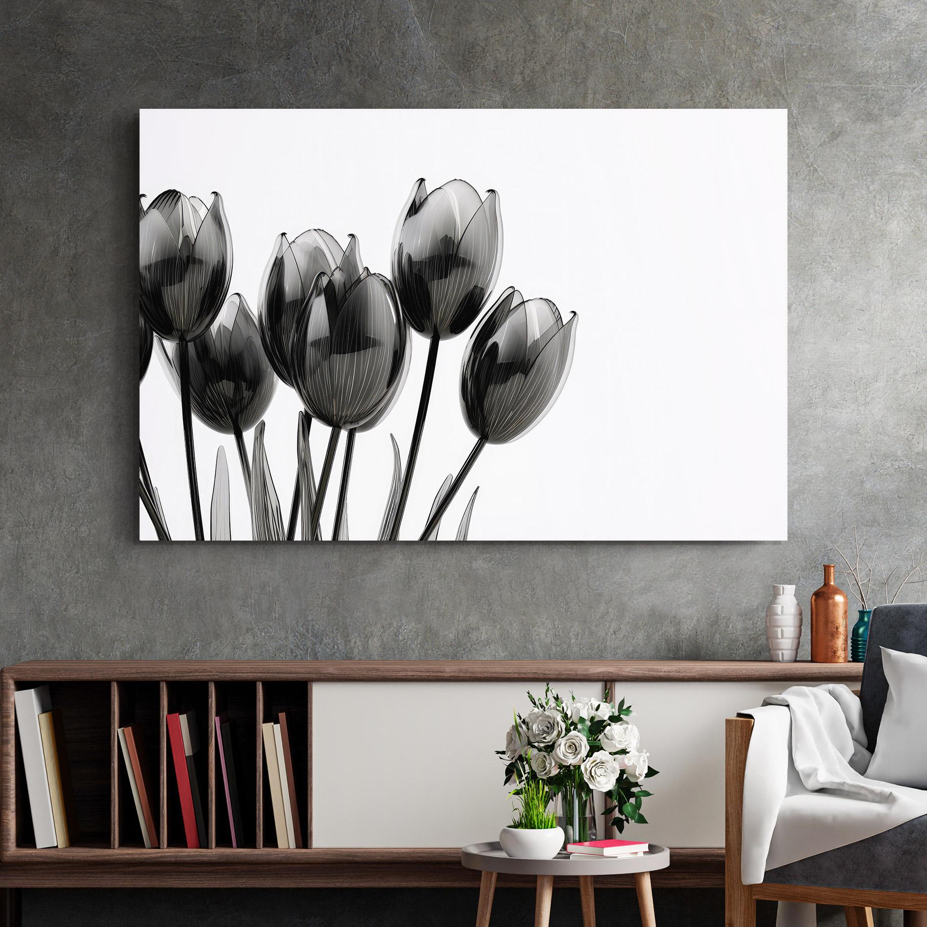 Tablou Sticla Black Glass Tulips mockup 2