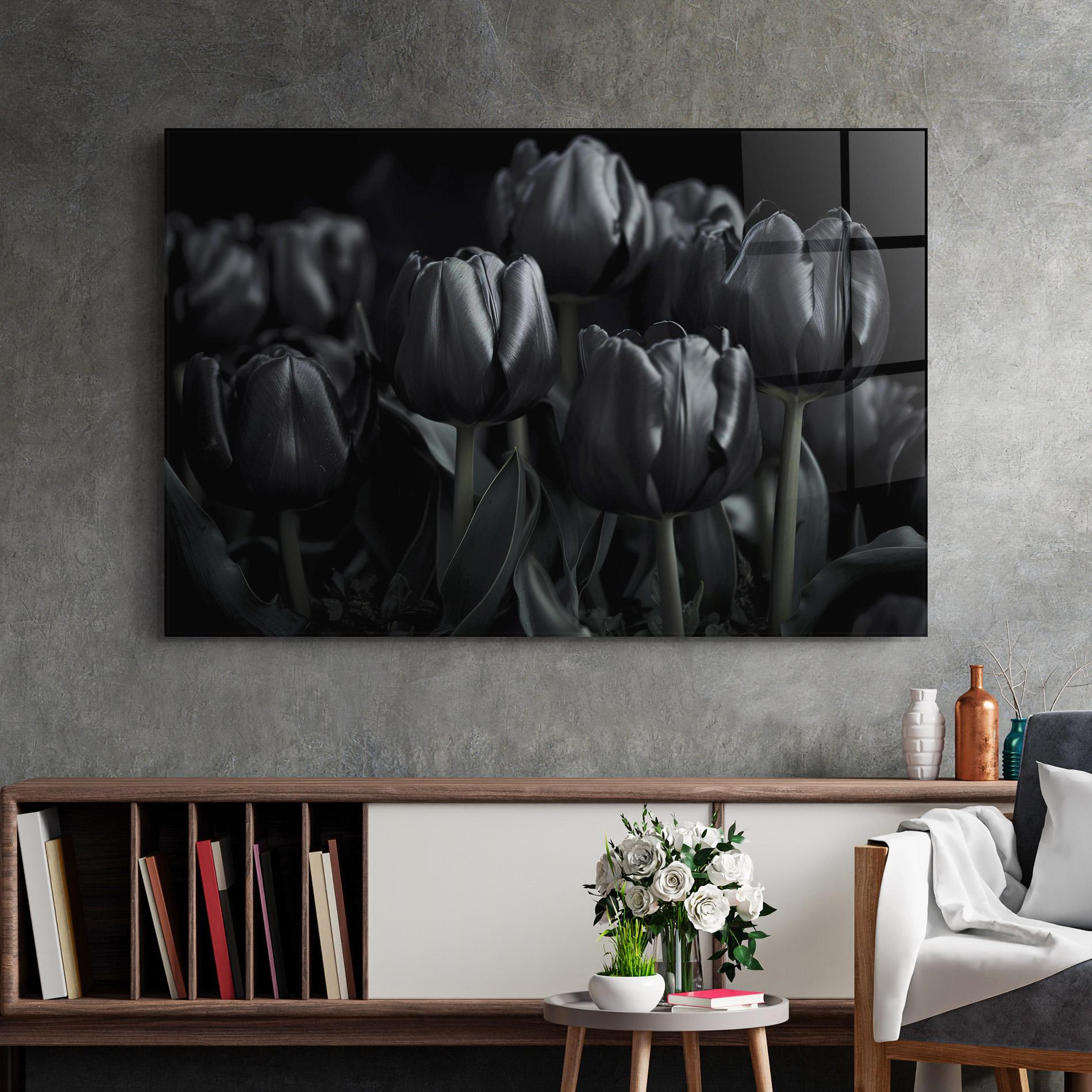 Tablou Sticla Black Tulips mockup 2
