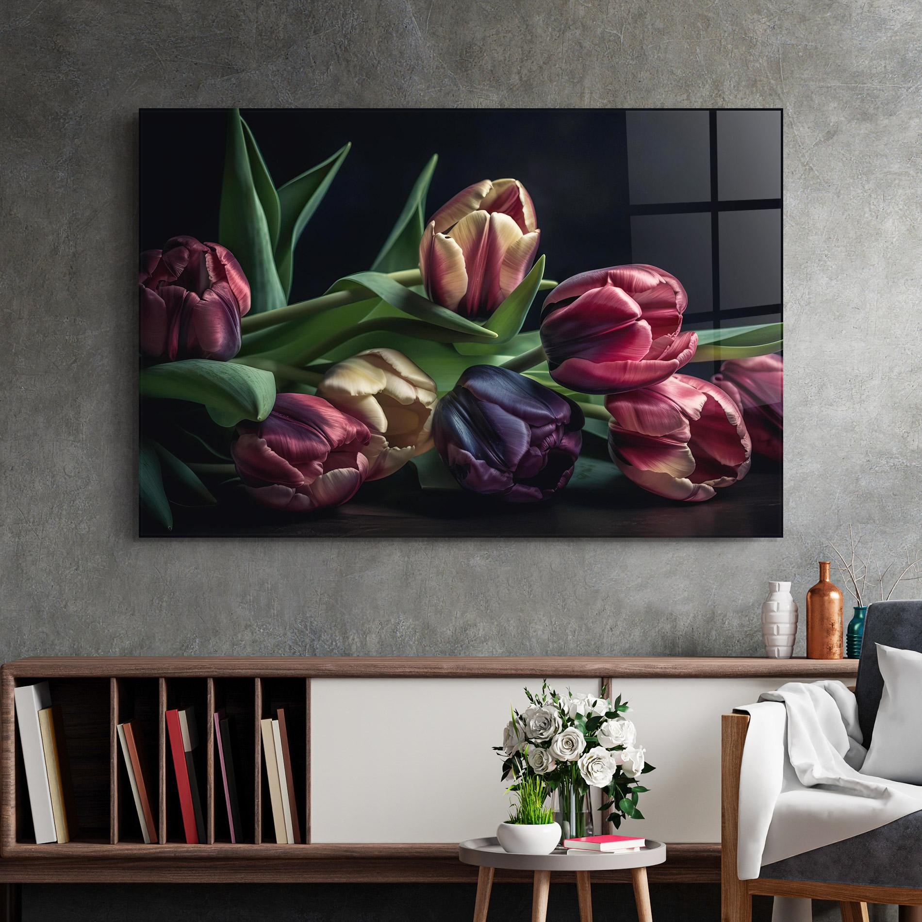 Tablou Sticla Dark Purple Tulip mockup 2