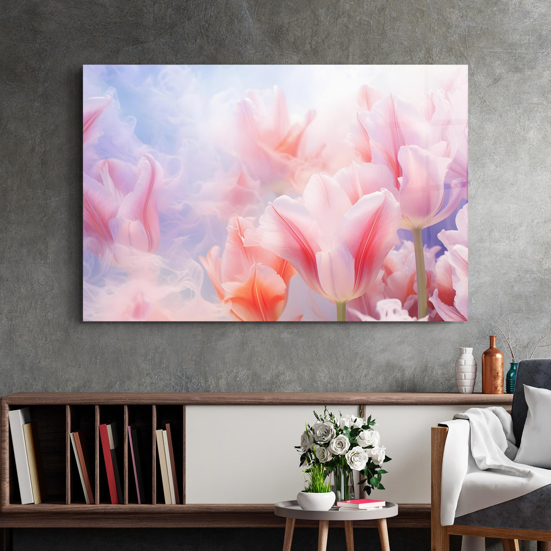 Tablou Sticla Dreamy Pink Tulips mockup 2