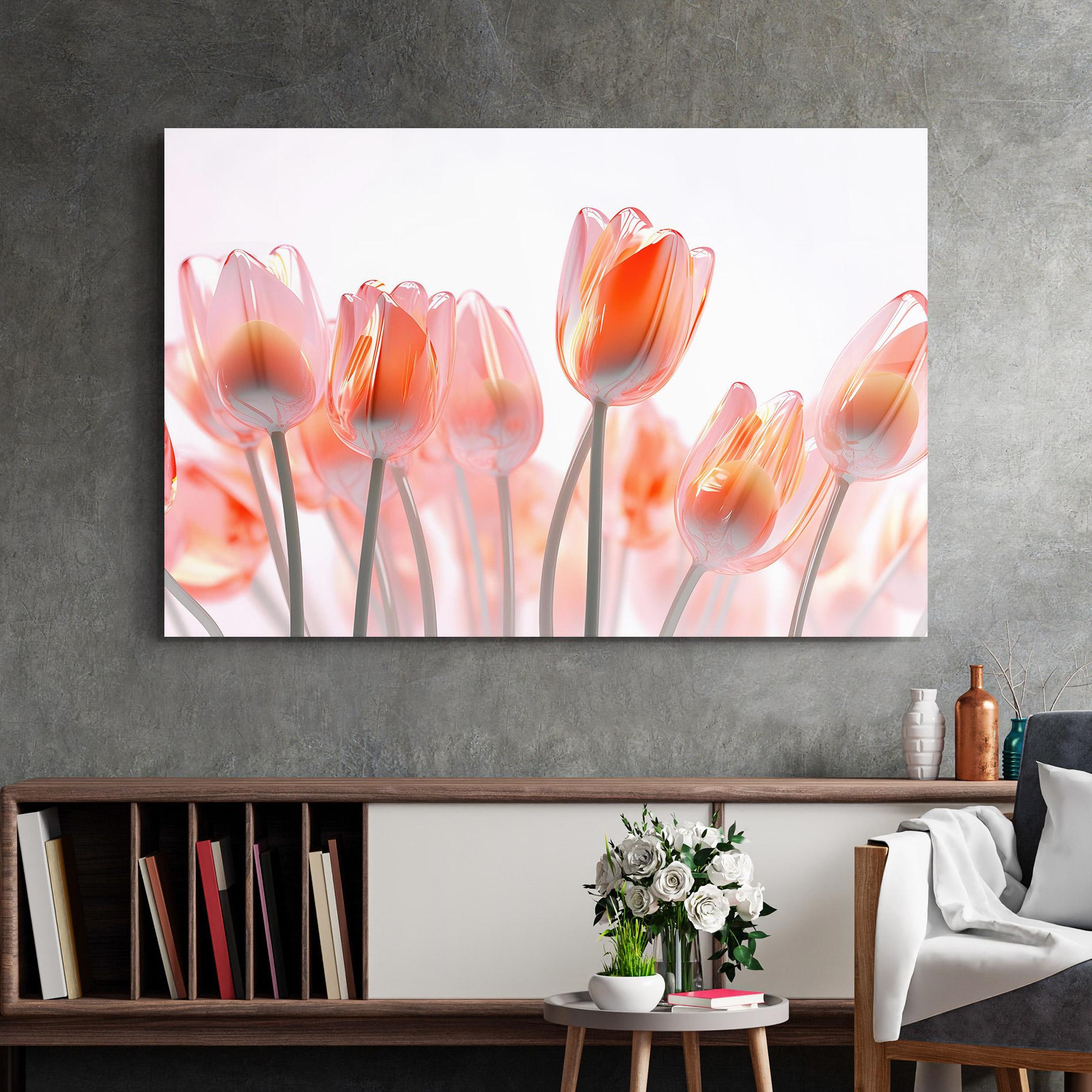 Tablou Sticla Orange Glass Tulips mockup 2