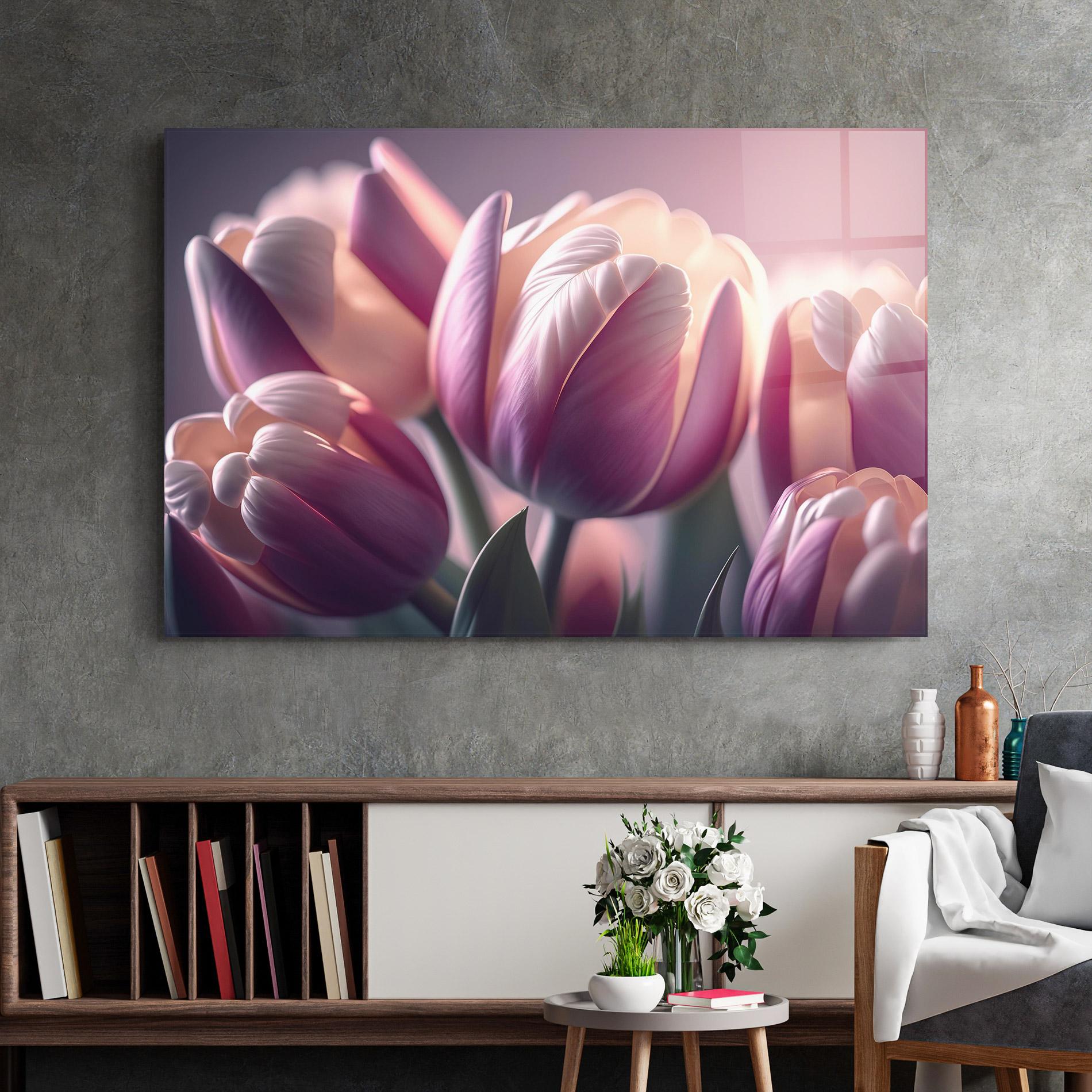 Tablou Sticla Pastel Pink Tulips mockup 2