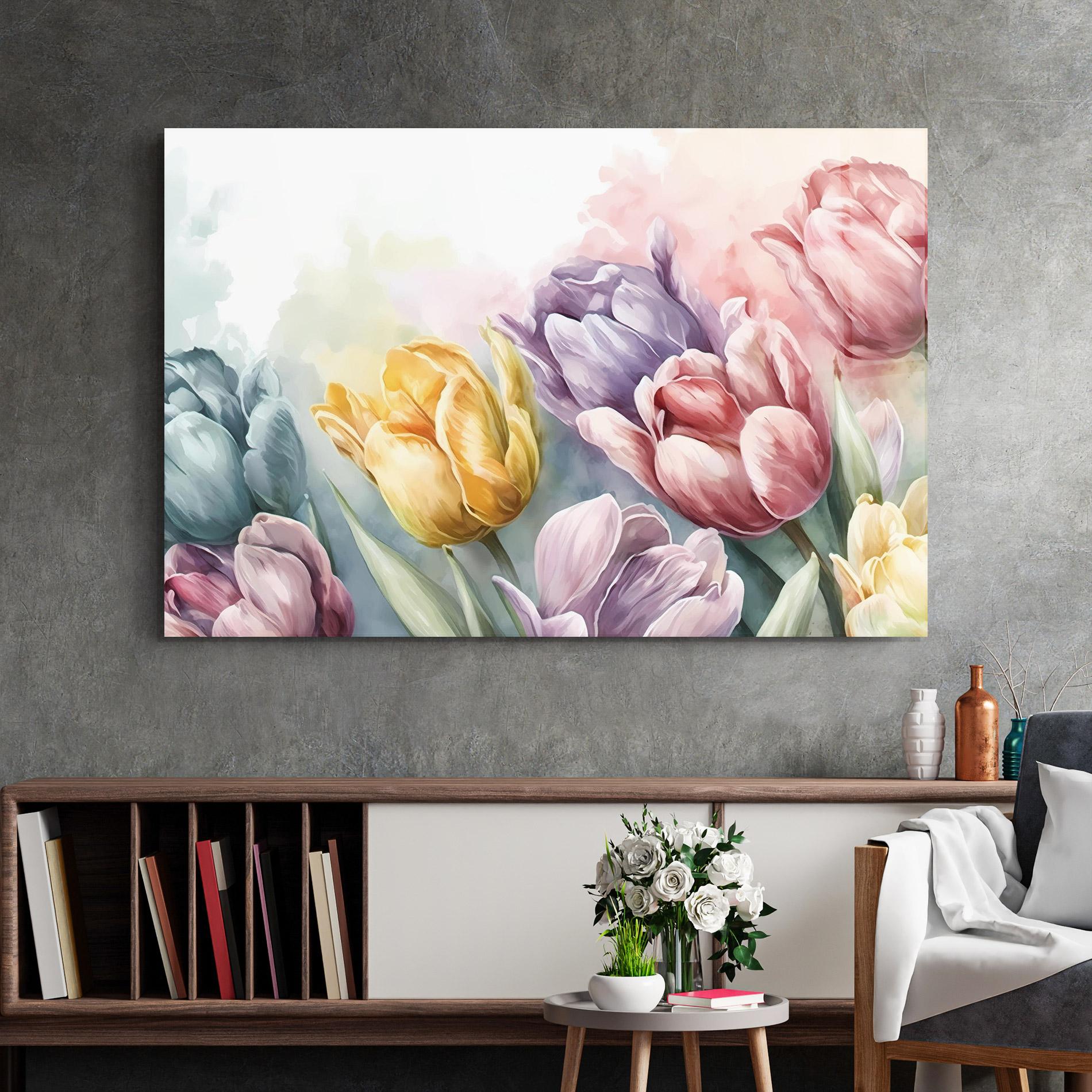 Tablou Sticla Pastel Tulips mockup 2
