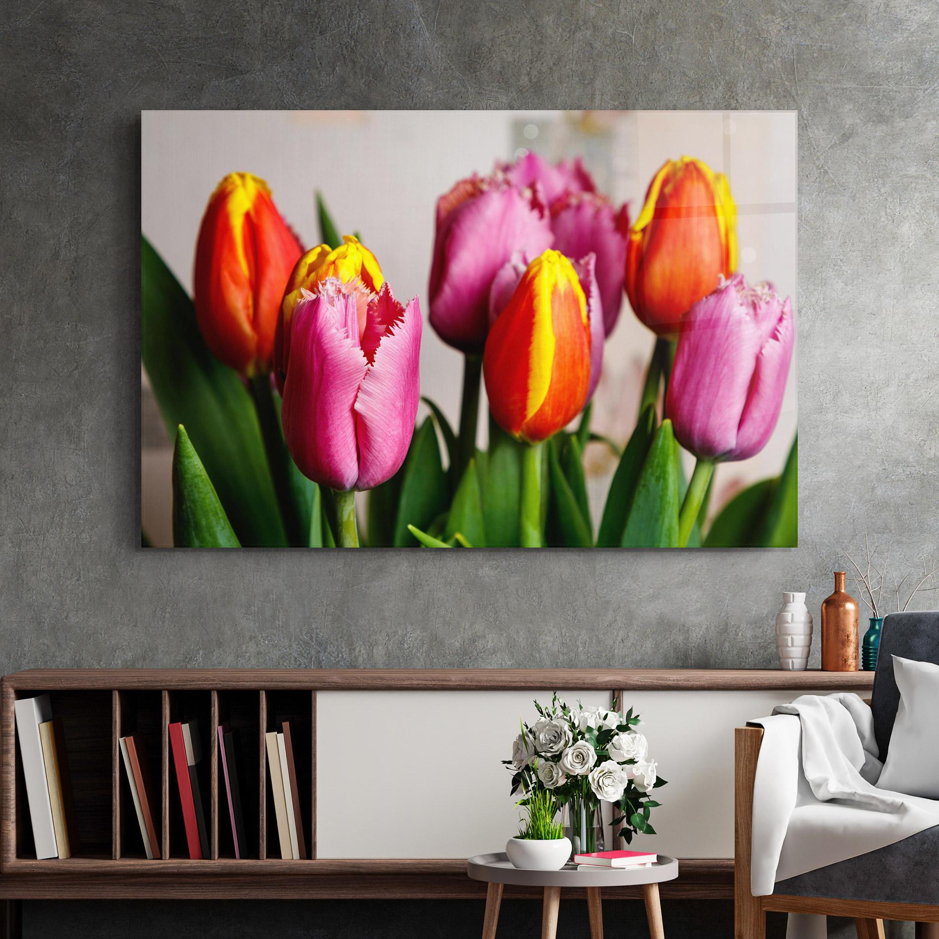 Tablou Sticla Pink Orange Tulips mockup 2