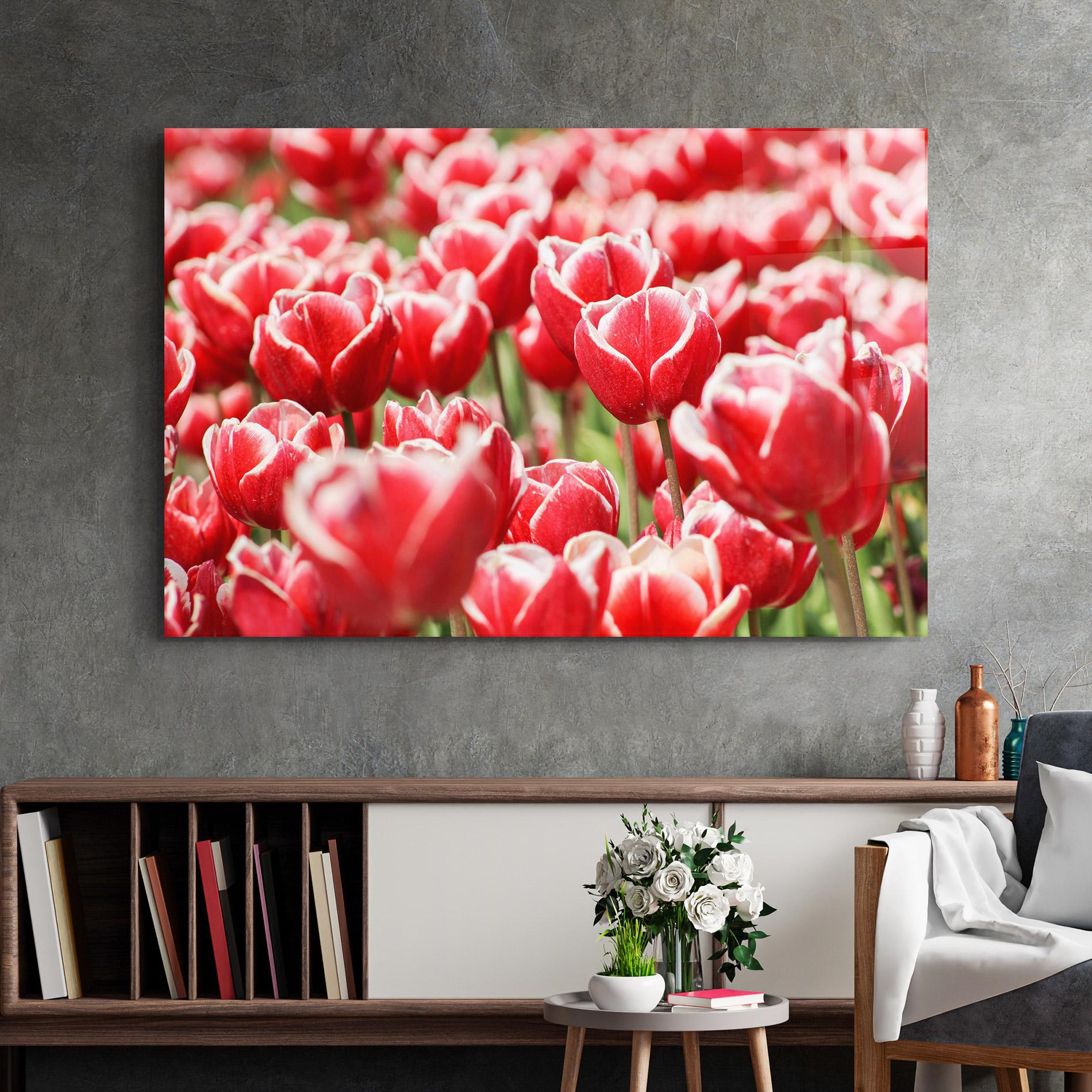 Tablou Sticla Red White Tulips mockup 2