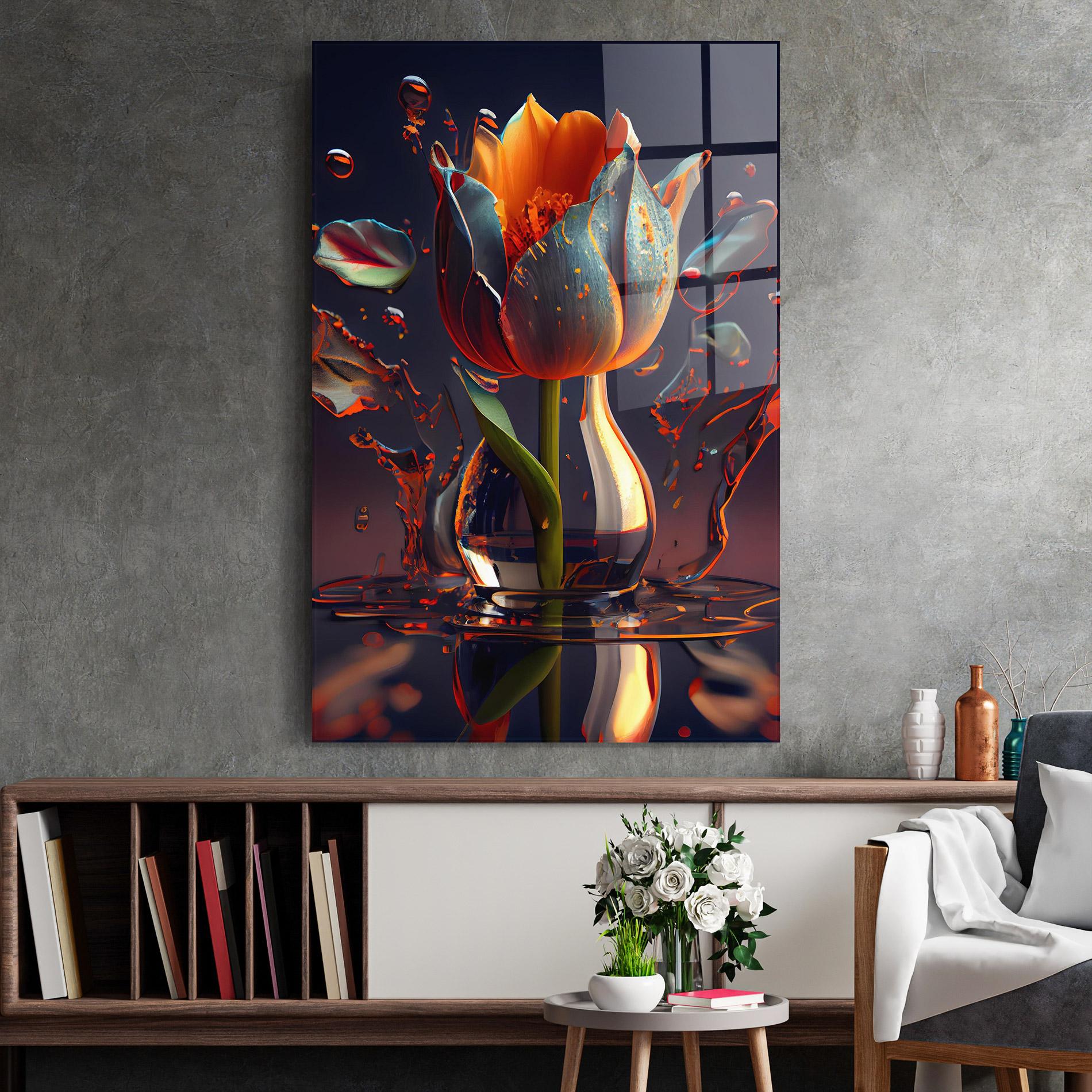 Tablou Sticla Black Tulip In Vase mockup 2