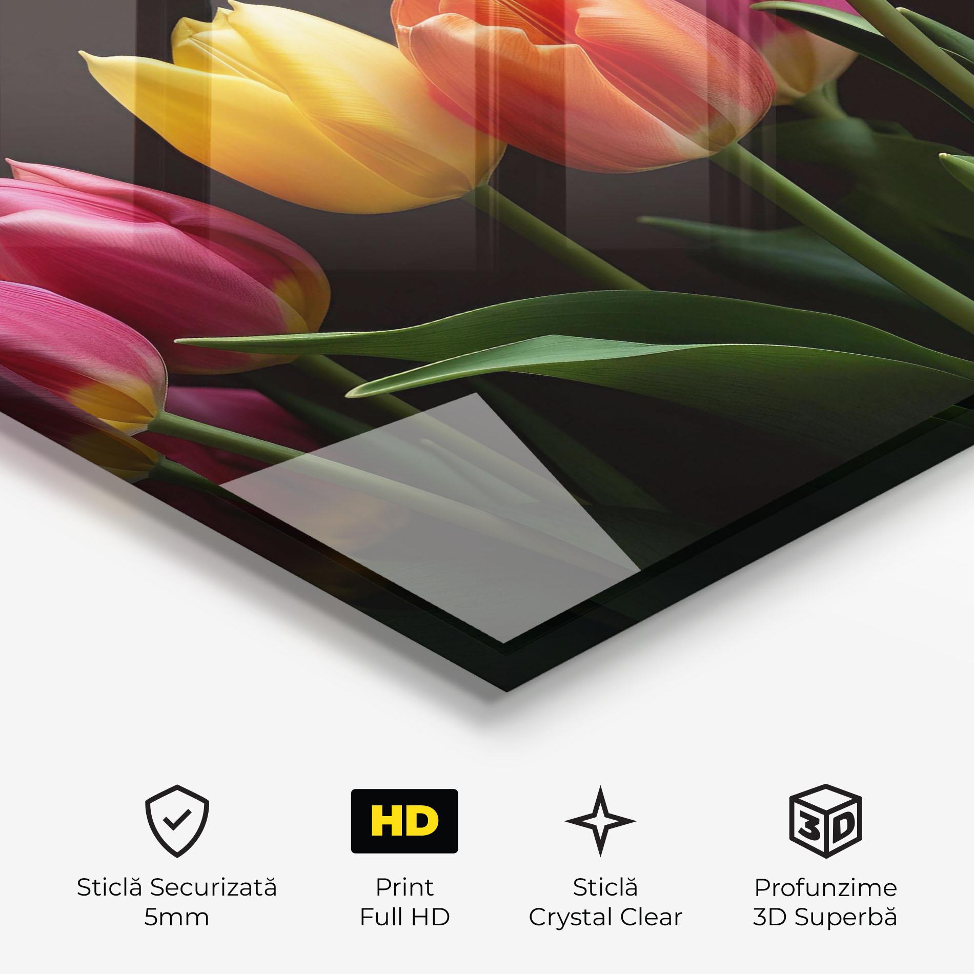 Tablou Sticla Purple Yellow Tulips mockup 3