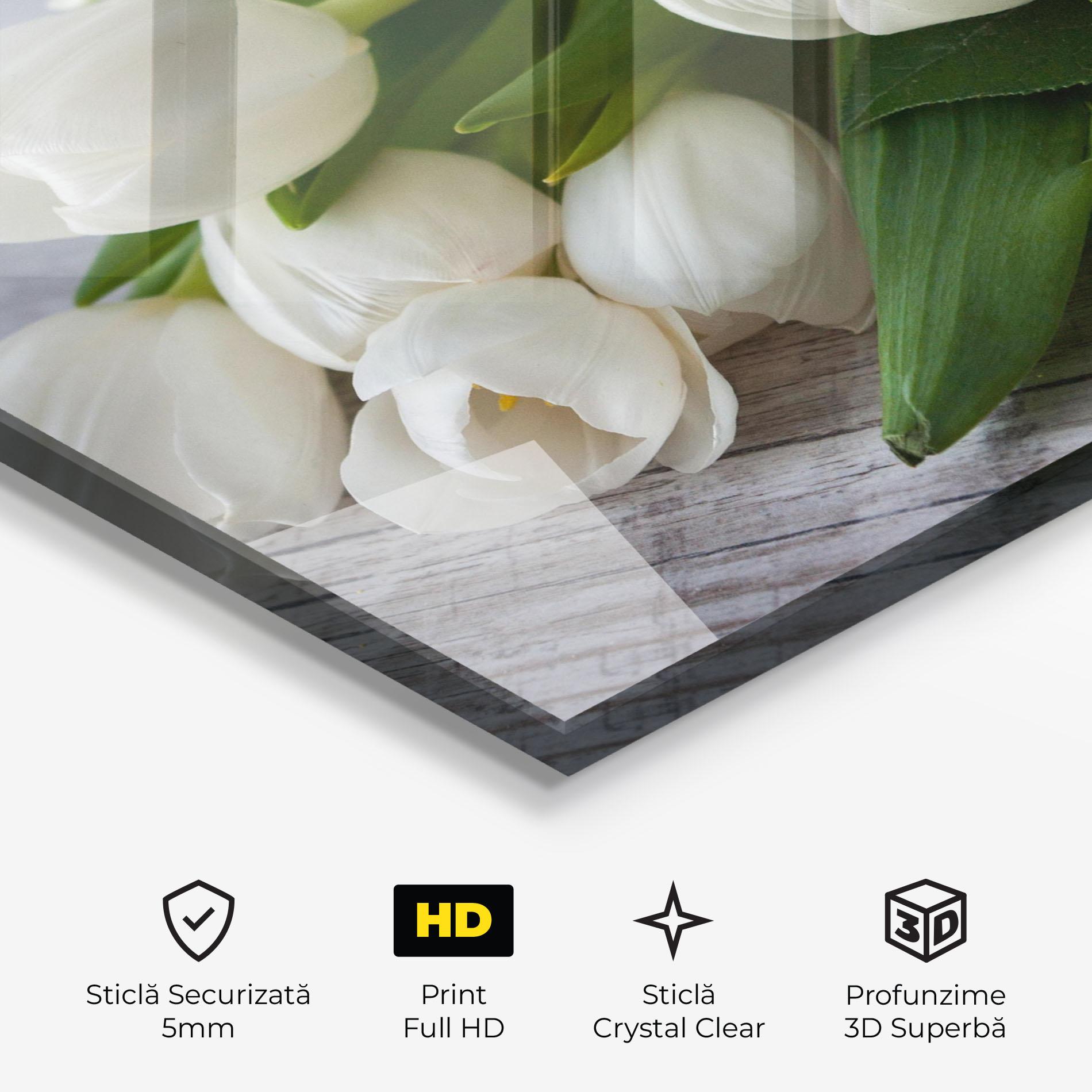 Tablou Sticla White Tulips Bouquet mockup 3