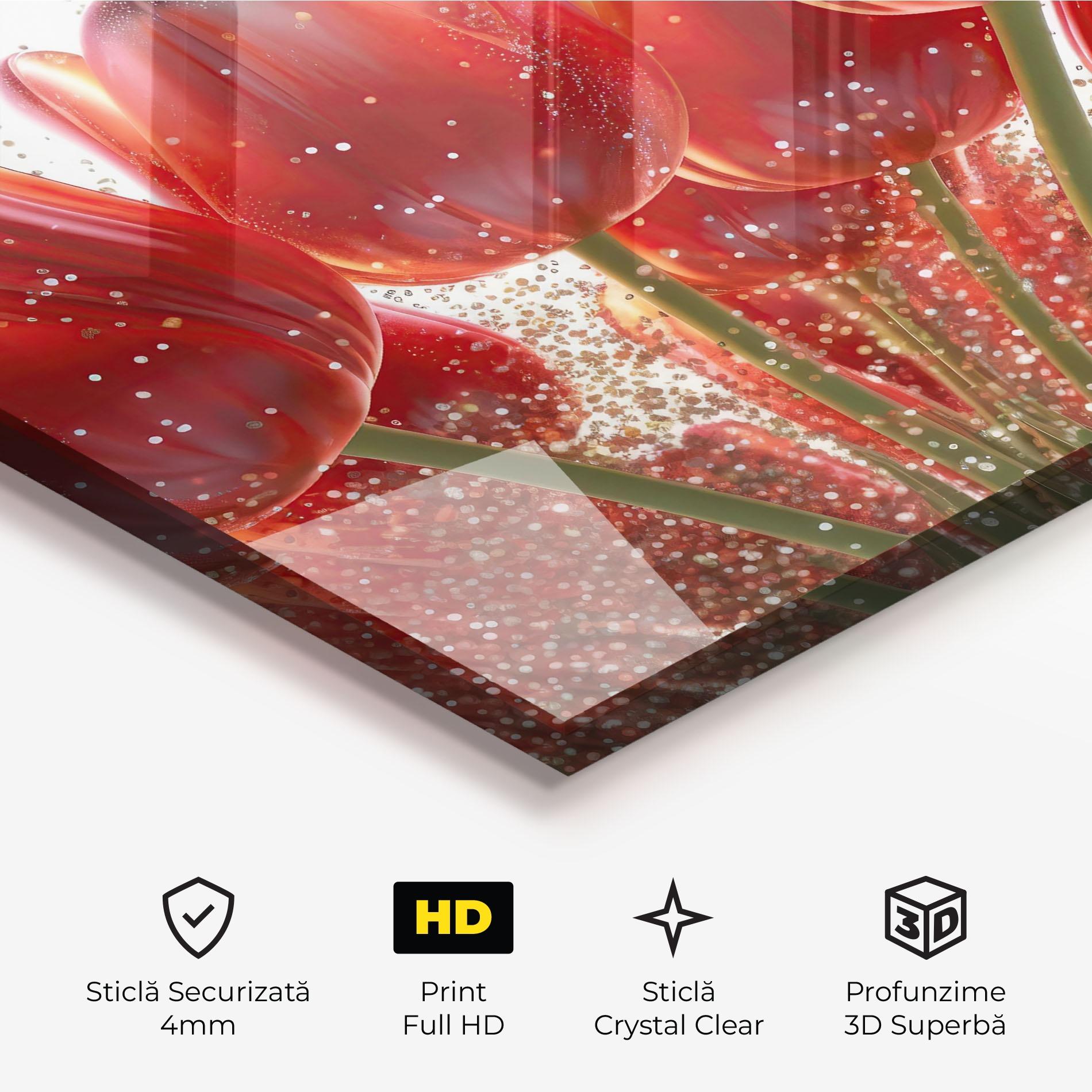 Tablou Sticla Glitter Red Tulips mockup 3