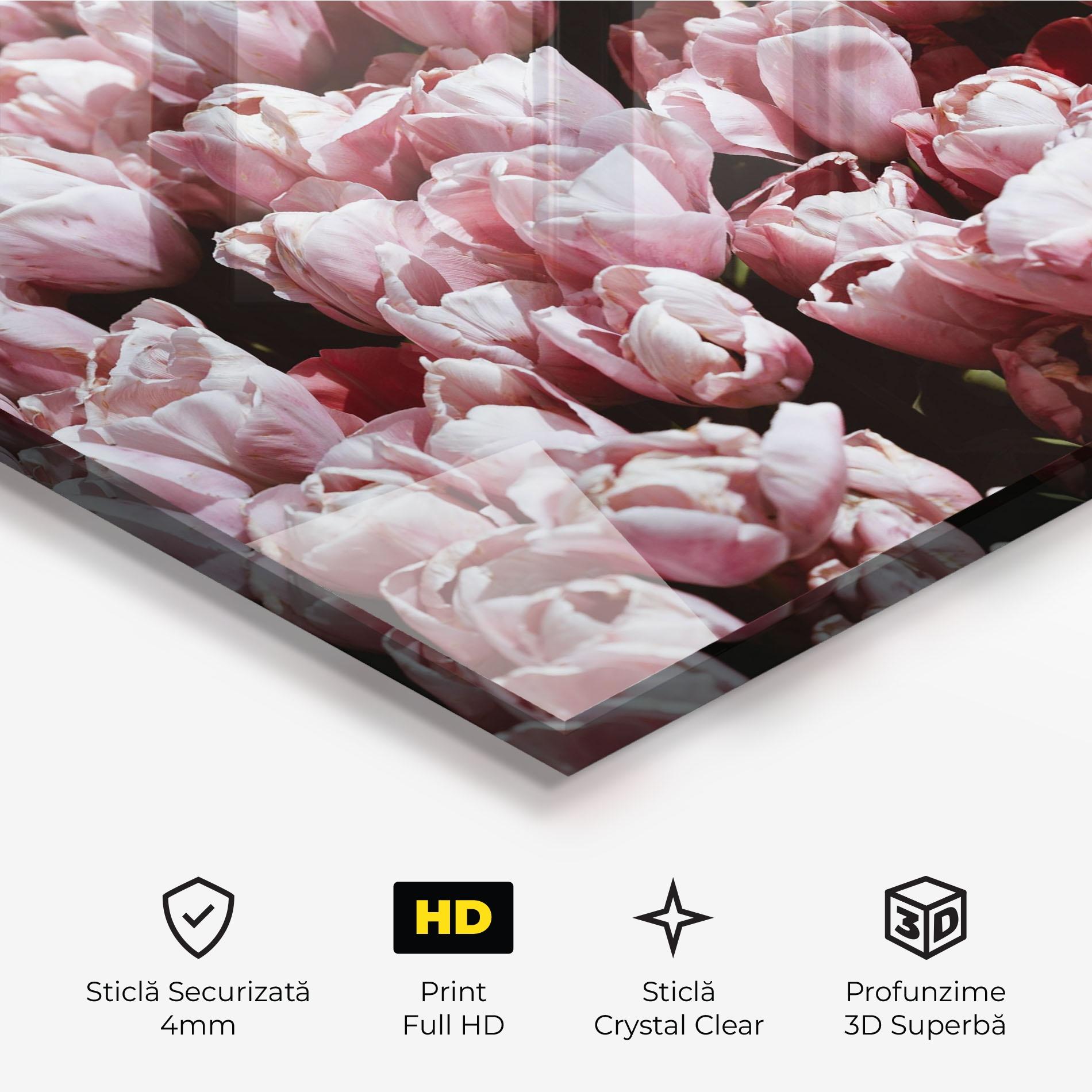 Tablou Sticla Pastel Pink Tulips Wall mockup 3